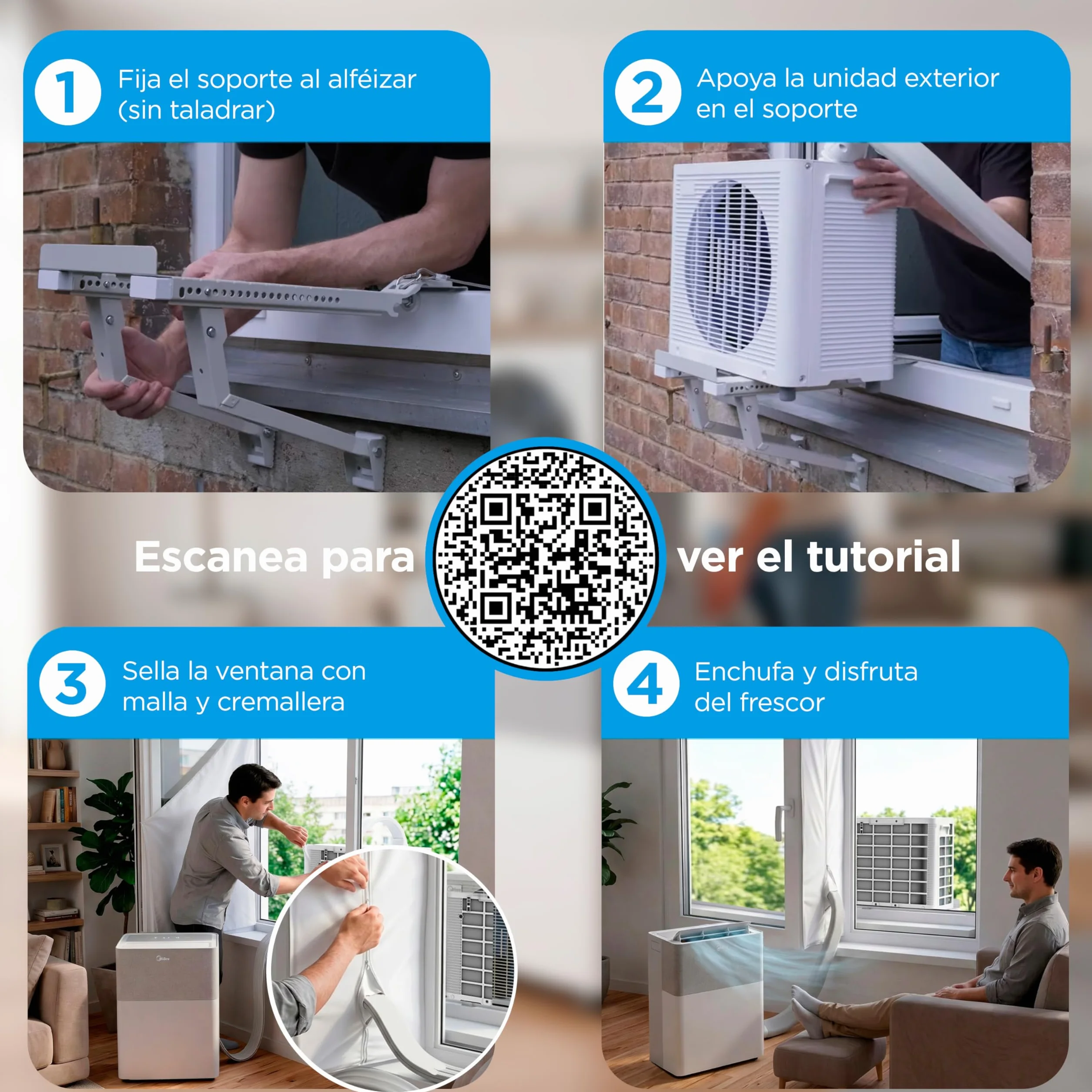 Midea Portasplit Aire Acondicionado Portatil 4 en 1 | 3000 frigorías / 12000 BTU | Split sin Obra de Bajo Consumo con modo Silence, App/Wifi, Deshumidificador, Calefacción y Ventilador hasta 45 m2