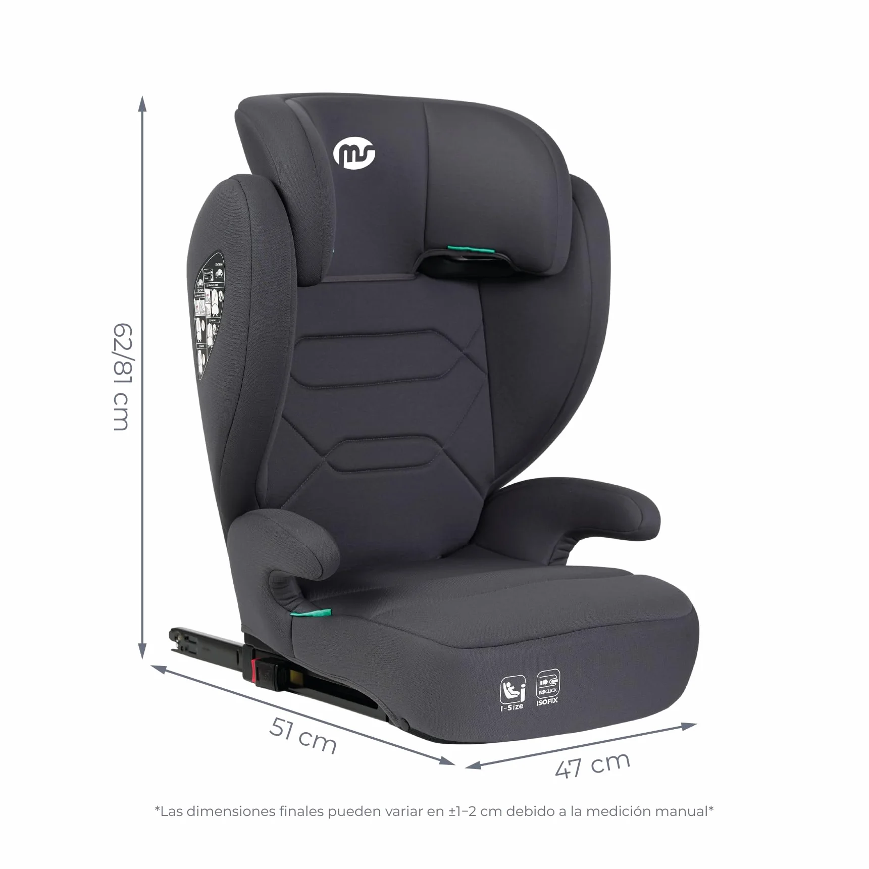 MS BabyWorld – BETA y ALPHA – Silla de coche Isofix Grupo 2/3 y alzador convertible | I-Size R129 | Universal | 15-36 kg | 100-150 cm | Cinturón de seguridad | Para bebés y niños (Alpha/Gris Oscuro)