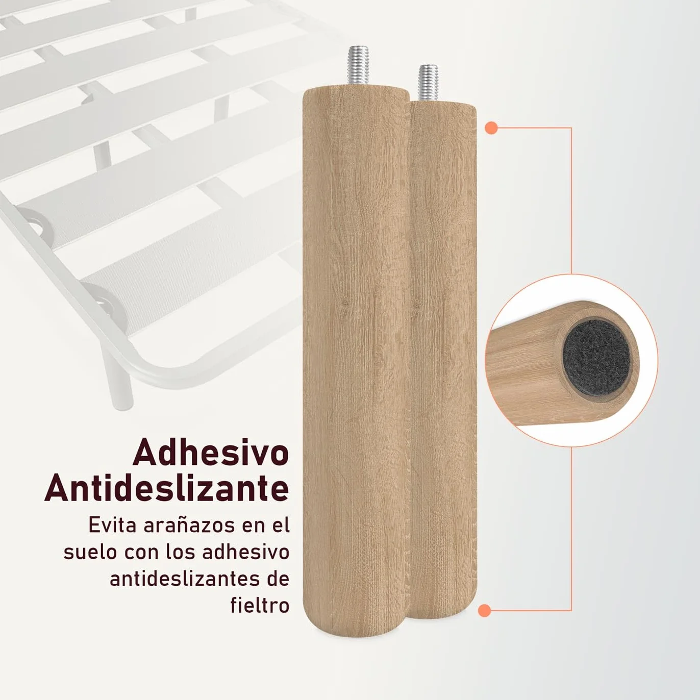 amuéblate Online – Pack de 6 Patas de Madera para Base Tapizada, Cilíndricas con Rosca M10, Altura 25 cm, Color Natural