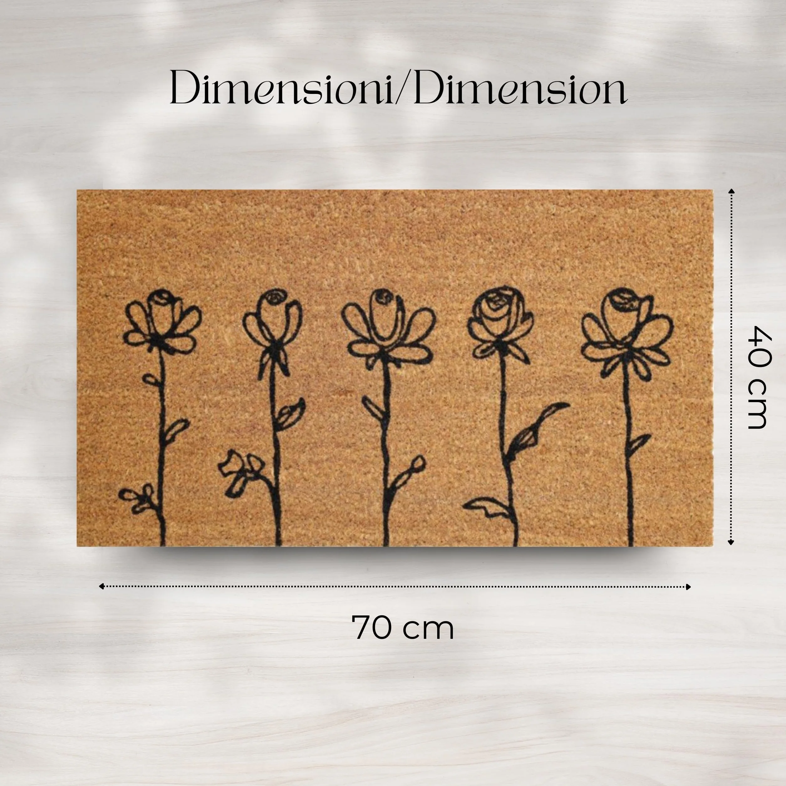 Felpudo Kera Flowers con Fibras de Coco, Alfombra antisuciedad para Entrada Rectangular, 40 x 70 cm, Fondo de látex Antideslizante – Impresión 5 Flores
