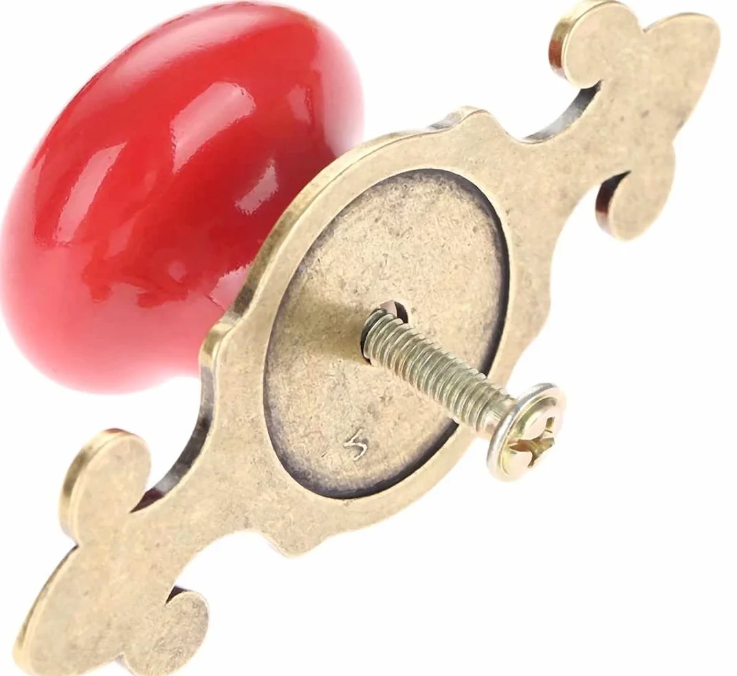 Pomos de cerámica amarillos con placa de bronce, estilo retro para muebles