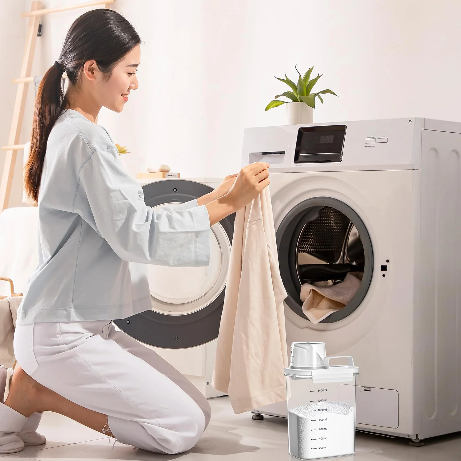 Dispensador de detergente hermético de 1800 ml con vaso medidor, caja de almacenamiento de detergente en polvo, caja de almacenamiento para detergente en polvo