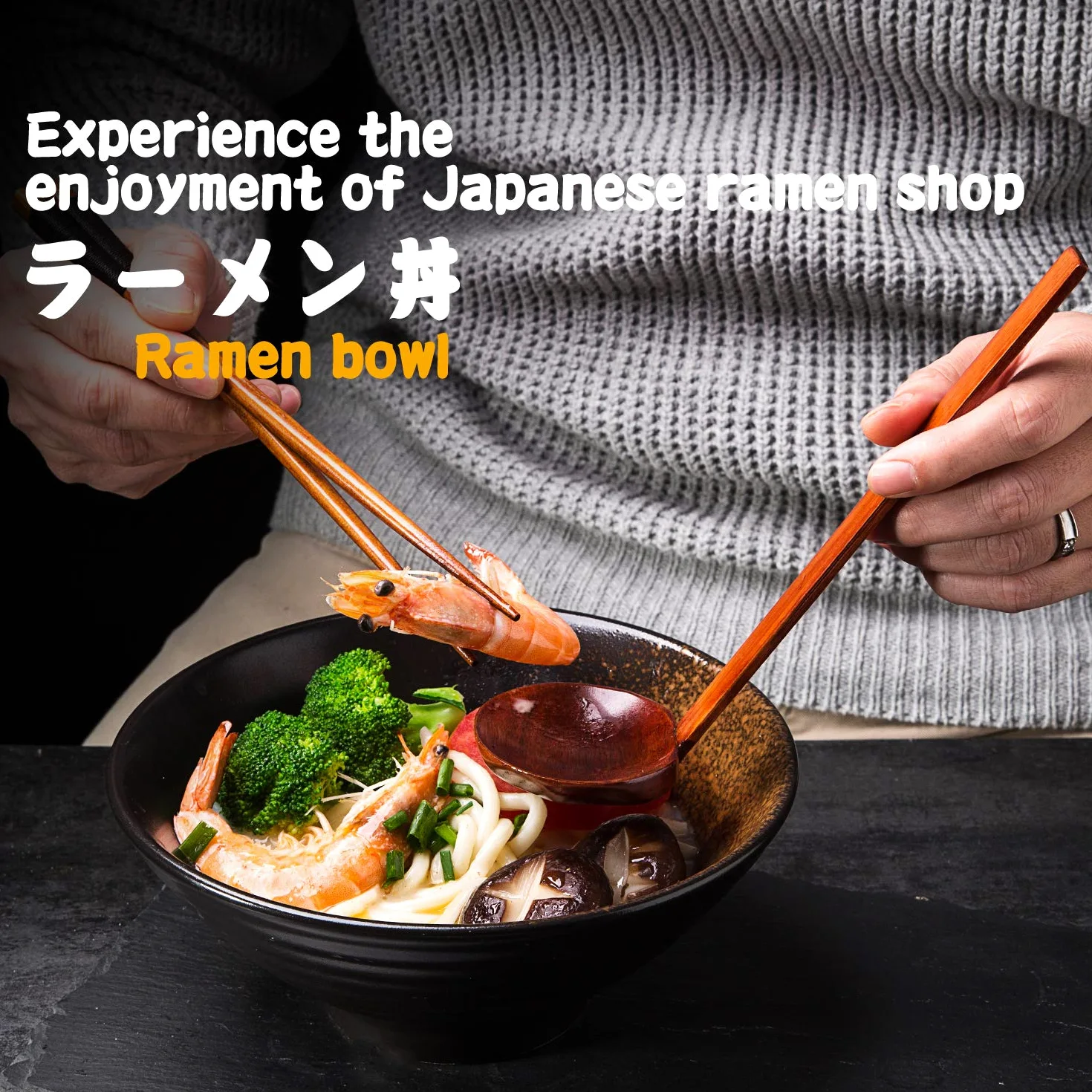 Genérico Juego de 6 tazones Grandes de Porcelana para Sopa Ramen de 2,700 ml con cucharas y Palillos, para Udon, Pasta, pho, soba, Cereales y ensaladas.