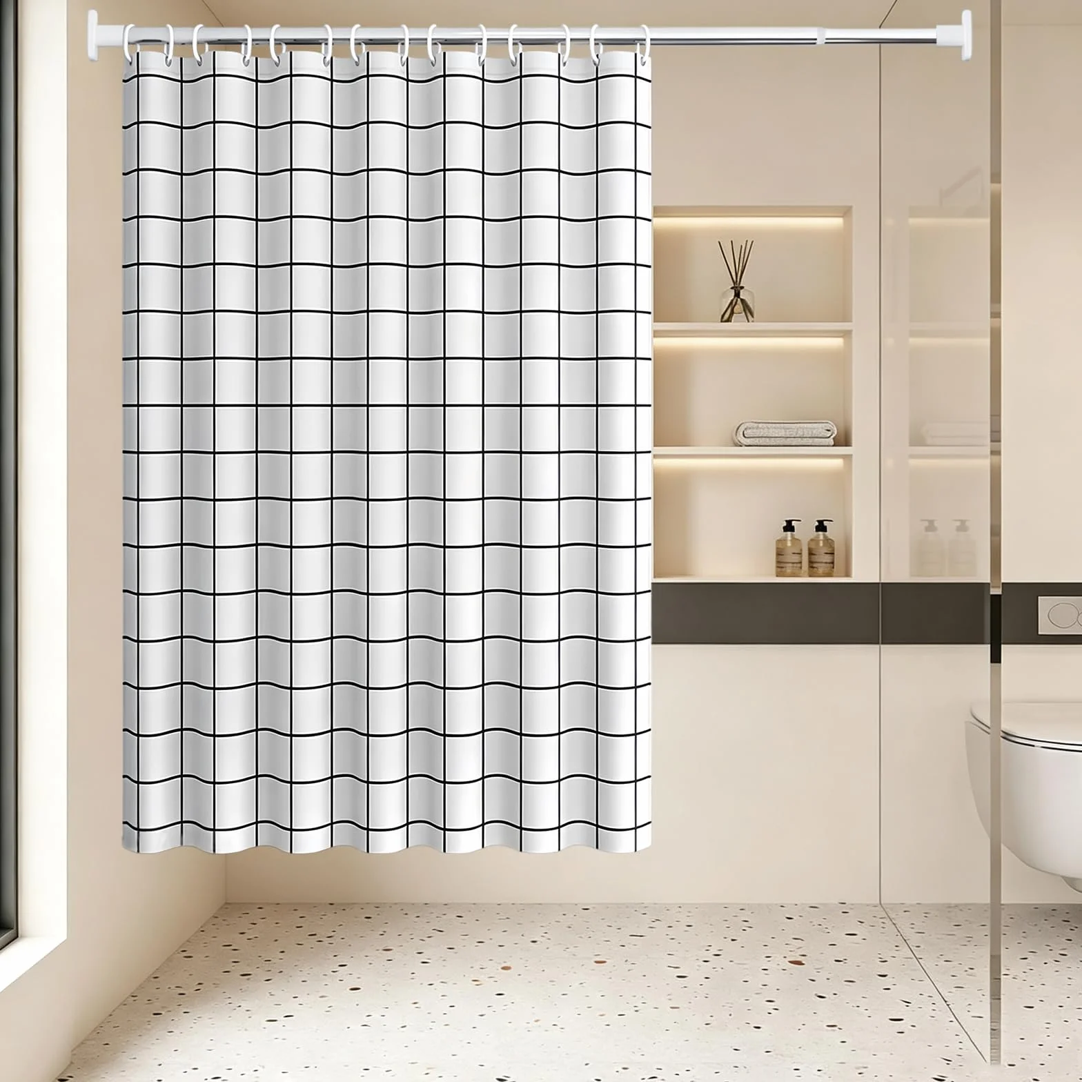 Cortina de Ducha Impermeable 260 x 290 cm Cortina de Ducha de Poliéster - Resistente Al Moho y Al Moho, Tela Repelente Agua, 100% Poliéster, con Ojales y Anillos, Cuadrado