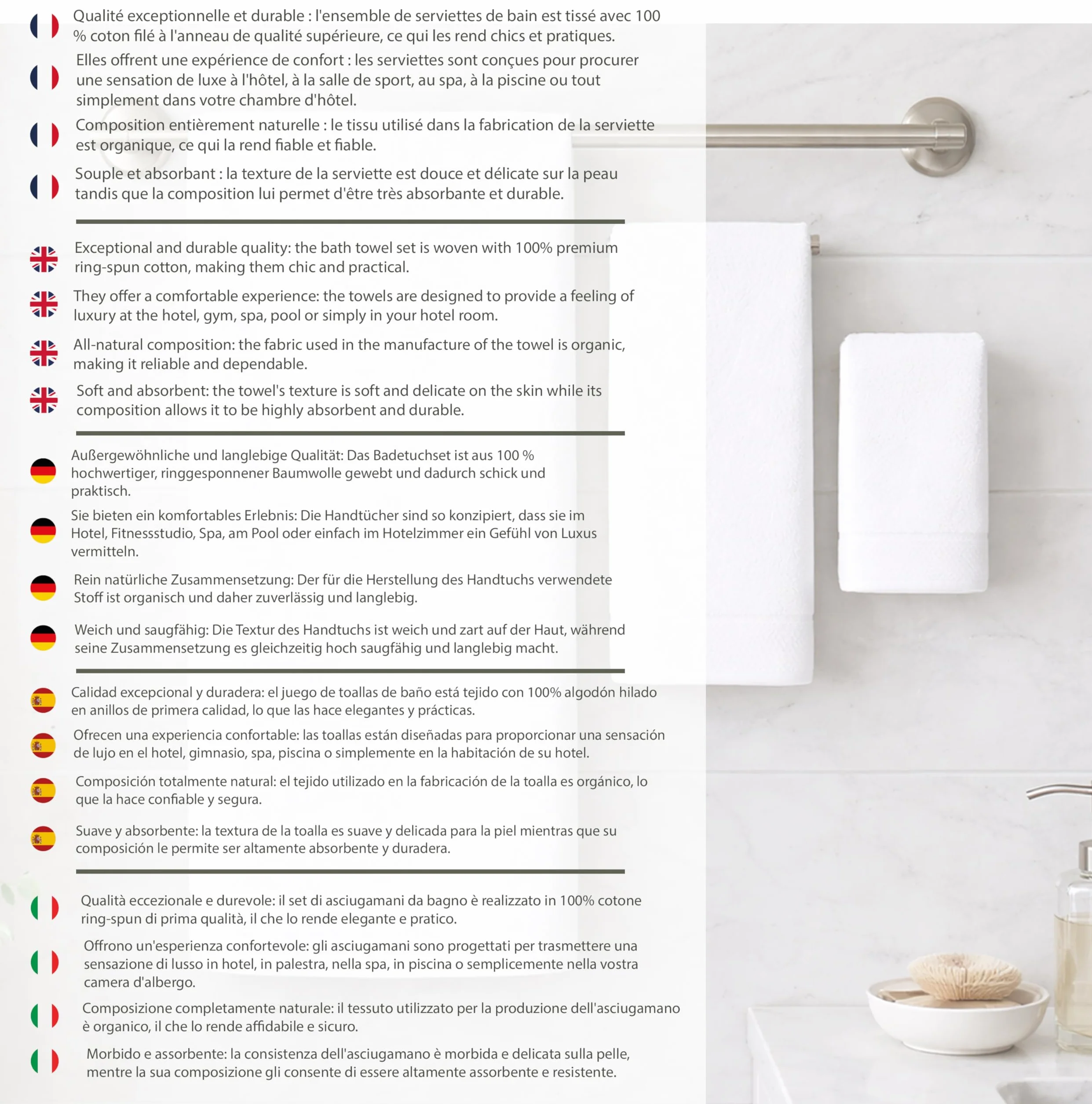 Caramont Juego de 6 Toallas de Baño 50x90 cm – 100% Algodón, Ultra Suaves, Muy Absorbentes, Secado Rápido, Calidad Hotelera – Blanco – para Baño, Ducha, Gimnasio, Hotel y SPA