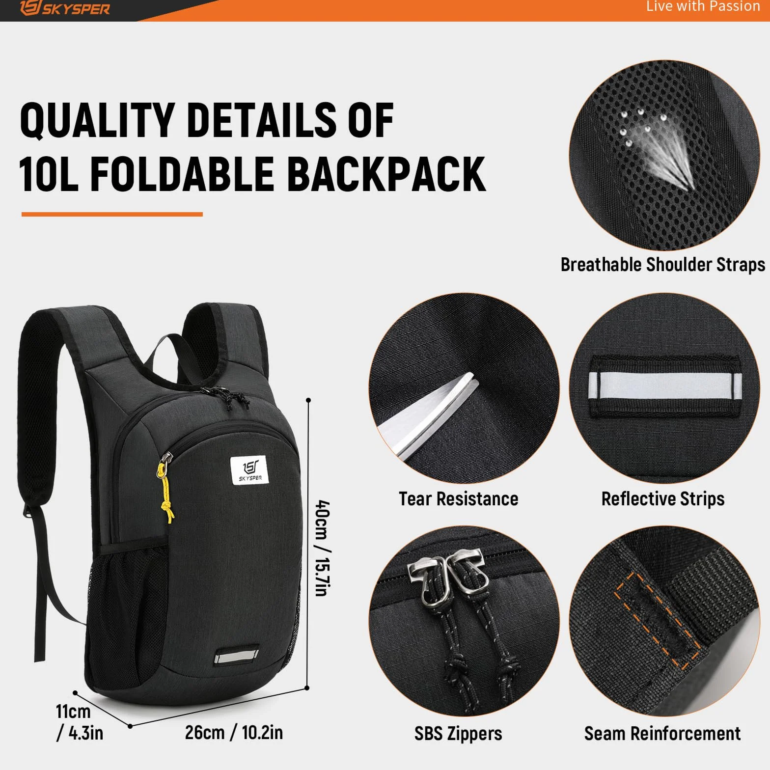 SKYSPER Ultraligera Mochila Plegable 10L, Mochila de Viaje Senderismo para Hombre Mujer