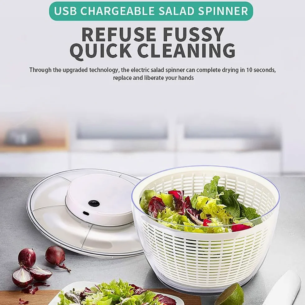Secador De Lechuga Giratorio Para Ensalada, Centrifugador De Ensalada Eléctrico De 4,75 L/6 L, Deshidratador De Frutas Y Verduras, Recargable Por USB, Para Ensaladas Verdes, Lechuga, Frutas Y Verduras