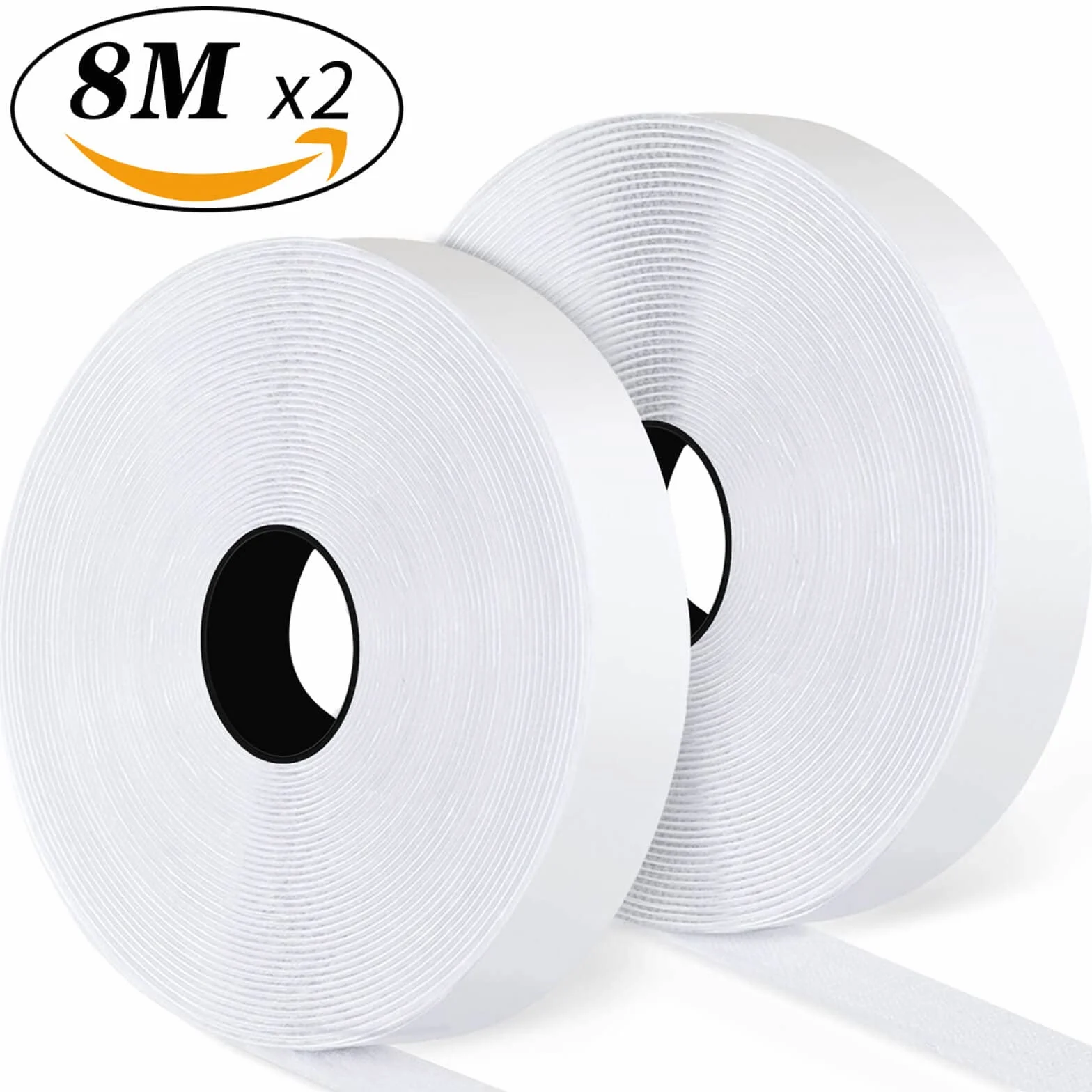 Blooven 8 Metros 20 mm Auto Adhesivo Cinta Rollo Hook y Loop Tape Gancho y Cinta de Lazo (20 mm x 8 m, Blanco)