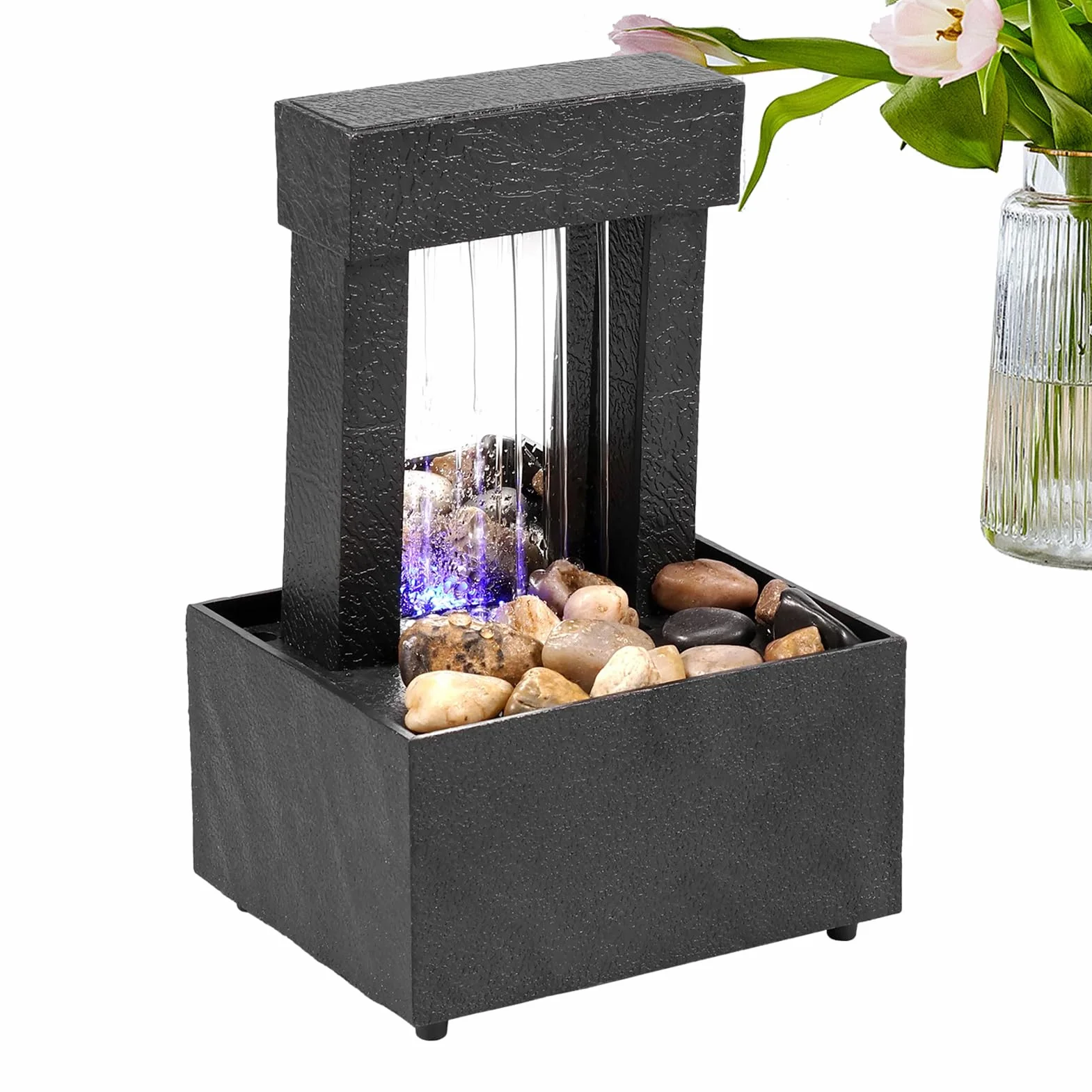 Fuente De Cascada Interior,Fuente De Agua De Mesa - Fuente de Mesa con Elemento acuático de relajación,Fuente de Escritorio de meditación Zen Feng Shui para decoración de Espacios Interiores