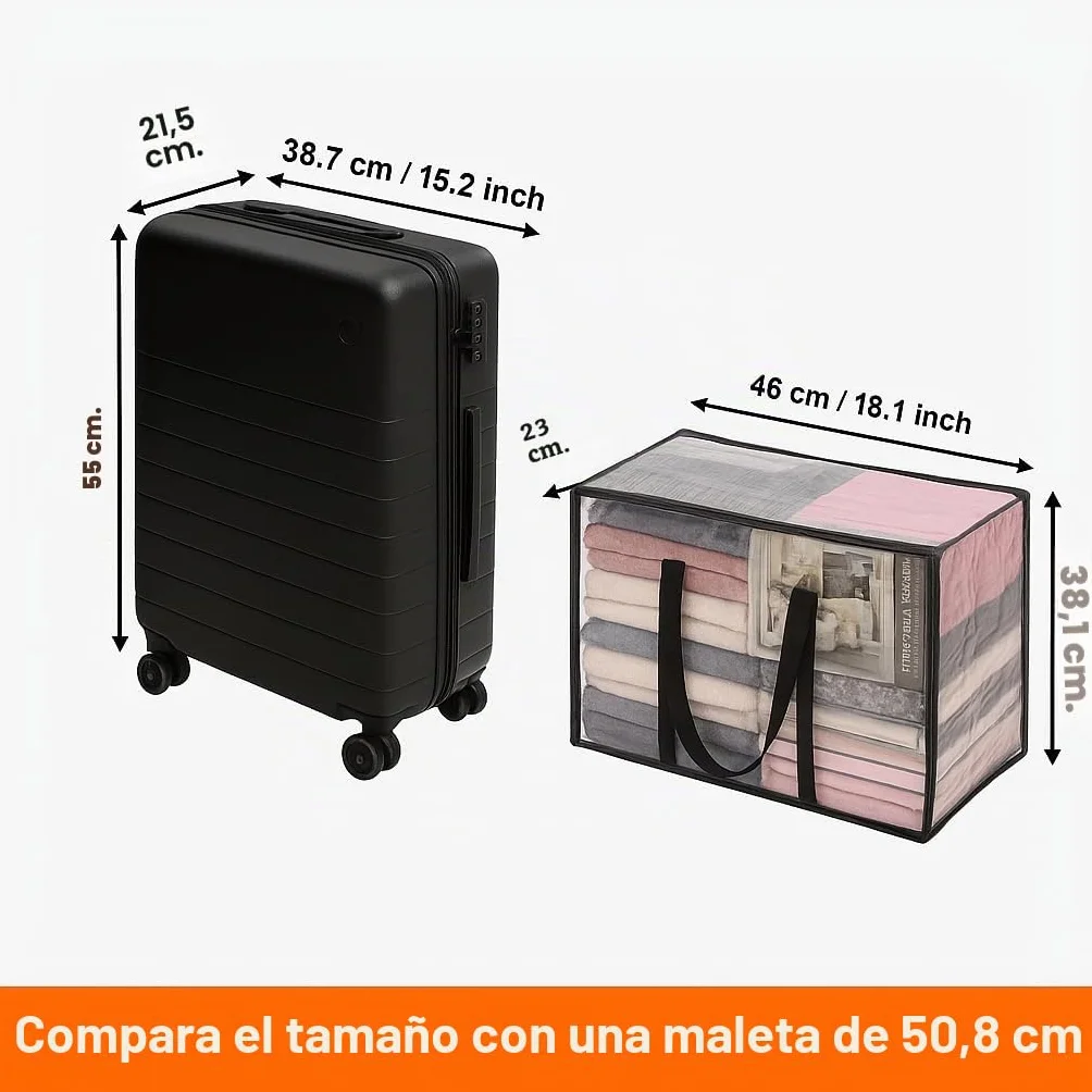 Vieshful 3 Piezas Transparentes Bolsas para Guardar Ropa, Bolsas Almacenaje Ropa Plegable 40L de PVC, Organizador Armario, Cajas Almacenaje con Asas para Edredón Mantas Mudanza Móviles Juguetes