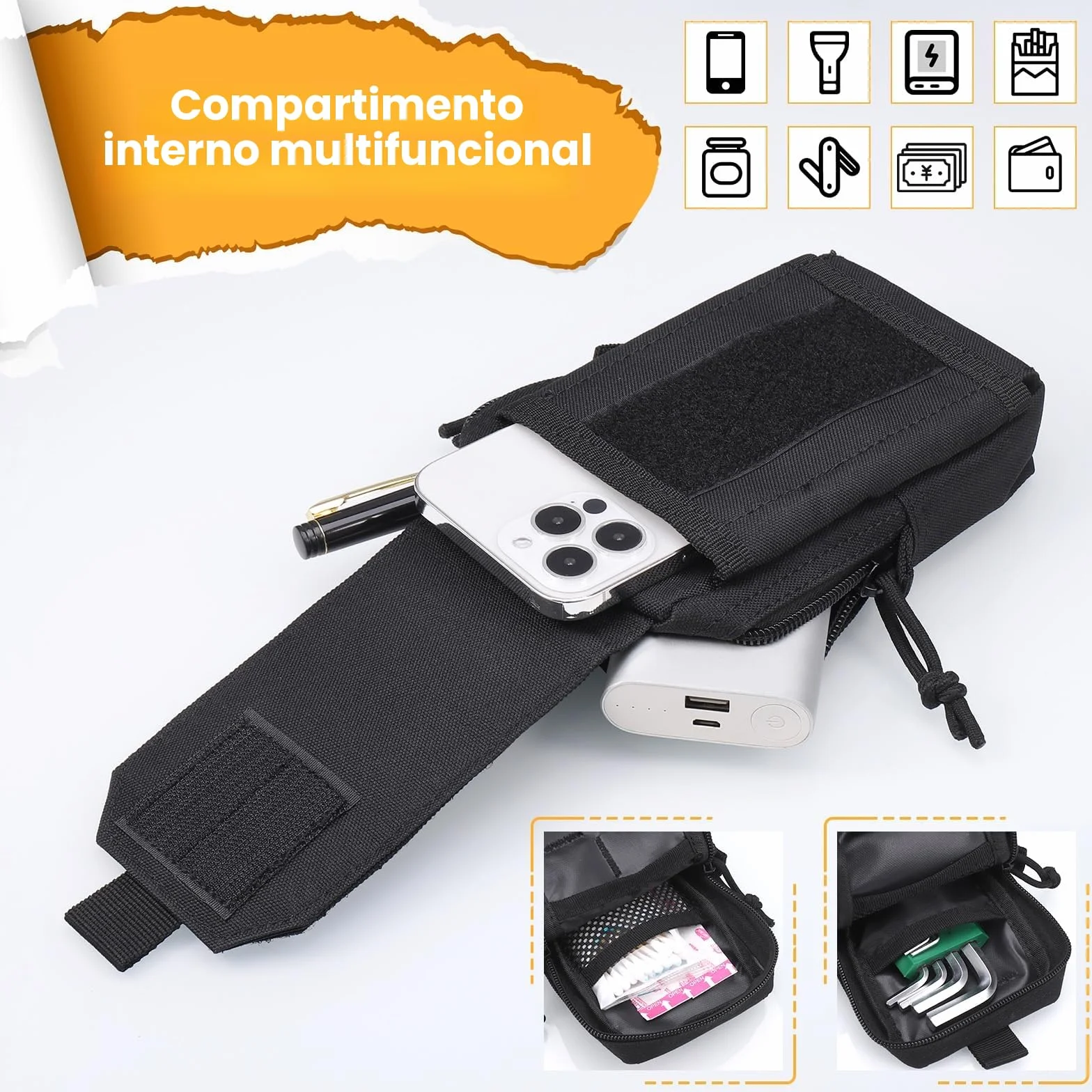 Bolsa Cintura Tactica Hombre Molle Pouch EDC Riñonera Cremallera Multifuncional Senderismo Camping Viajes Ciclismo Negro