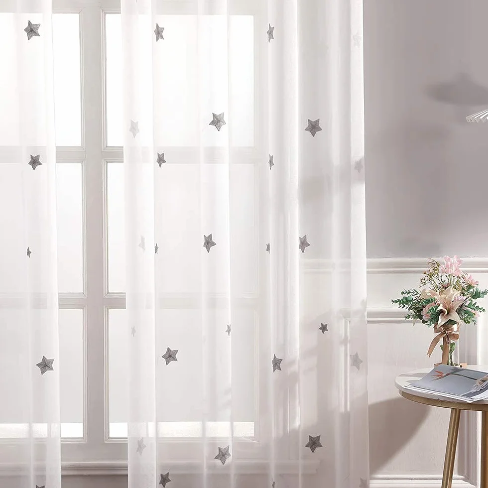 MIULEE Cortina Visillo Bordado Translucido 140x145cm Gris 2 Hojas