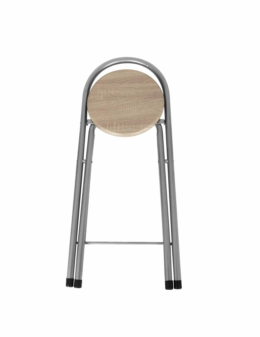Jardin202 - Taburete Plegable 80x40x45 cm - Elegante y Duradero en Negro y Plata con Reposapiés, Ideal para Cocina | Pack 2 uds (Plata/Haya)