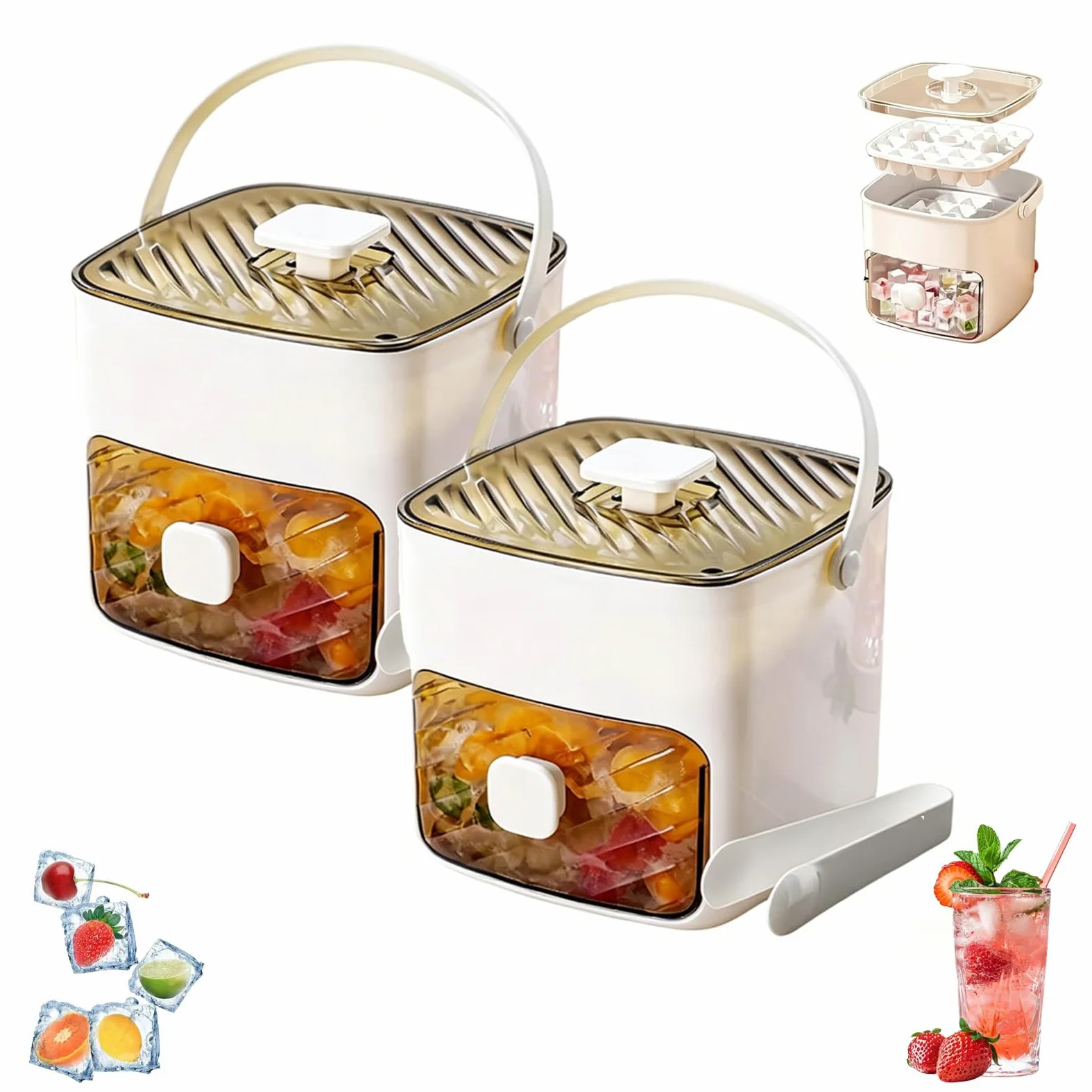 48 Cubos Máquina De Hielo Con Tapa Easy-Press Máquina De Hielo Portátil Doble Nivel, Cubitera Portátil, Bandeja De Hielo Con Cajón, Molde De Cubitos De Alta Capacidad Para Cócteles Y Fiestas (2 pcs-3)