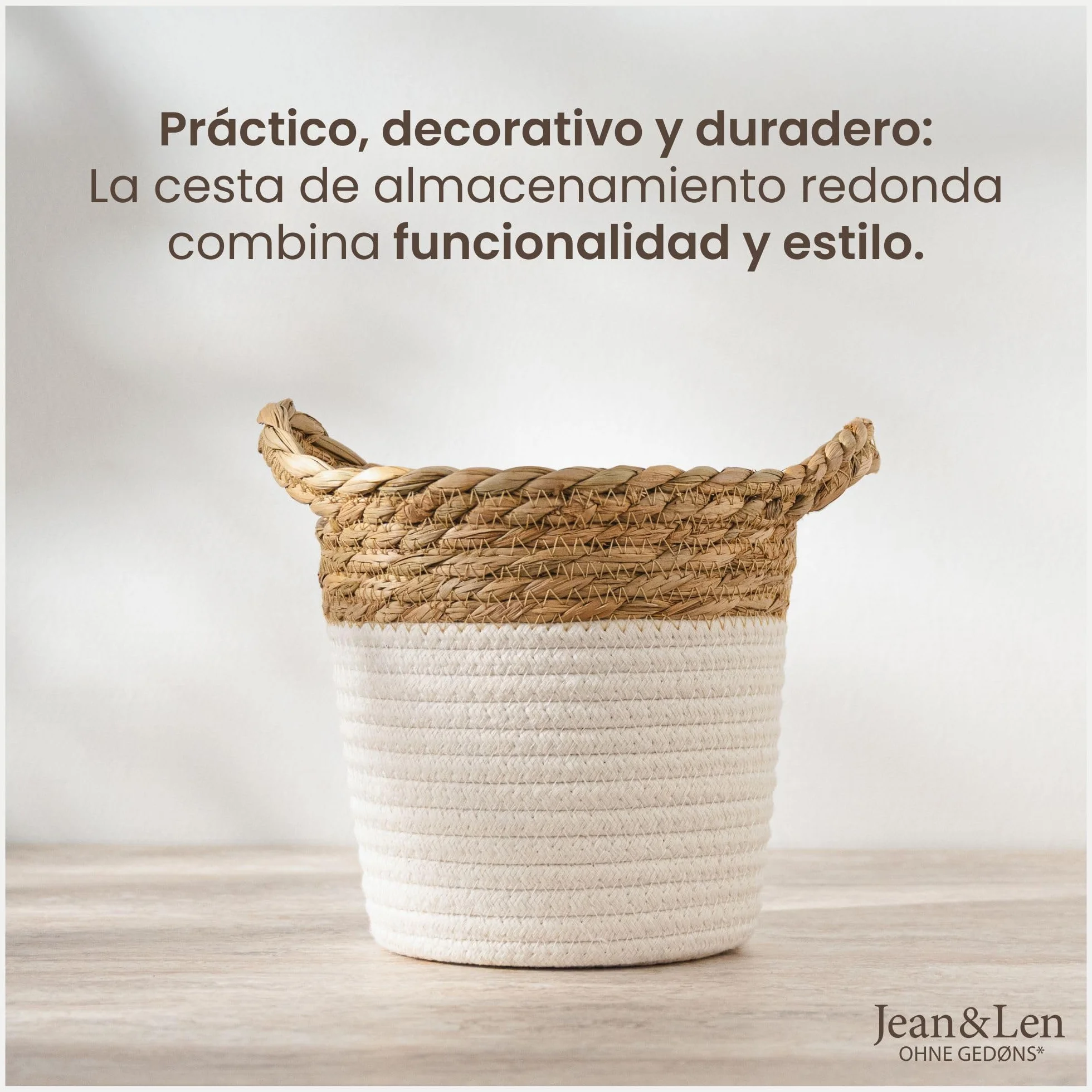 Jean & Len cesta de almacenaje redonda algodón junco 17 x 17 cm