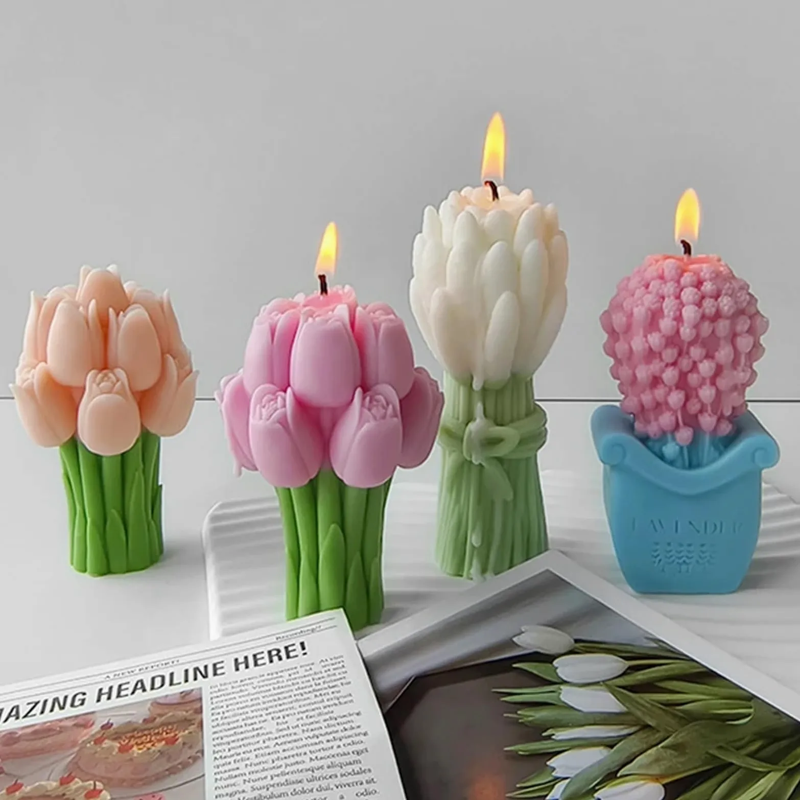 Molde Velas Perfumadas Moldes de silicona for velas con ramo de lavanda 3D, hecho a mano, flor de tulipán, jabón de resina, molde de escayola, herramienta de fabricación for manualidades, hogar, 1 Uds