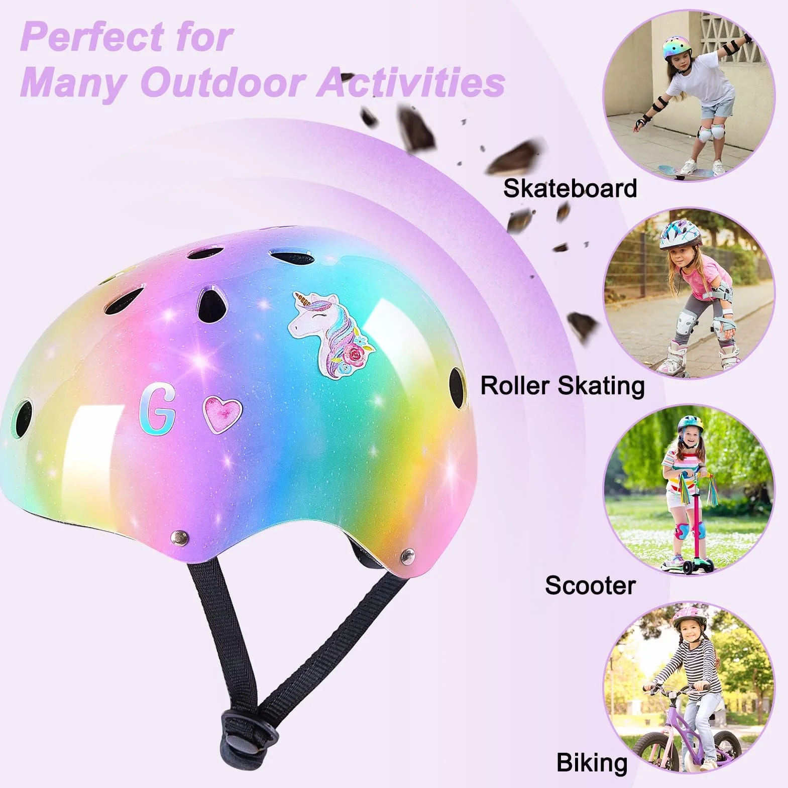 Conjuntos de Patinajes Niños Unicorn Castle Protecciones Patines Niña Ajustables Rodilleras Coderas Skate Bicicleta Monopatín
