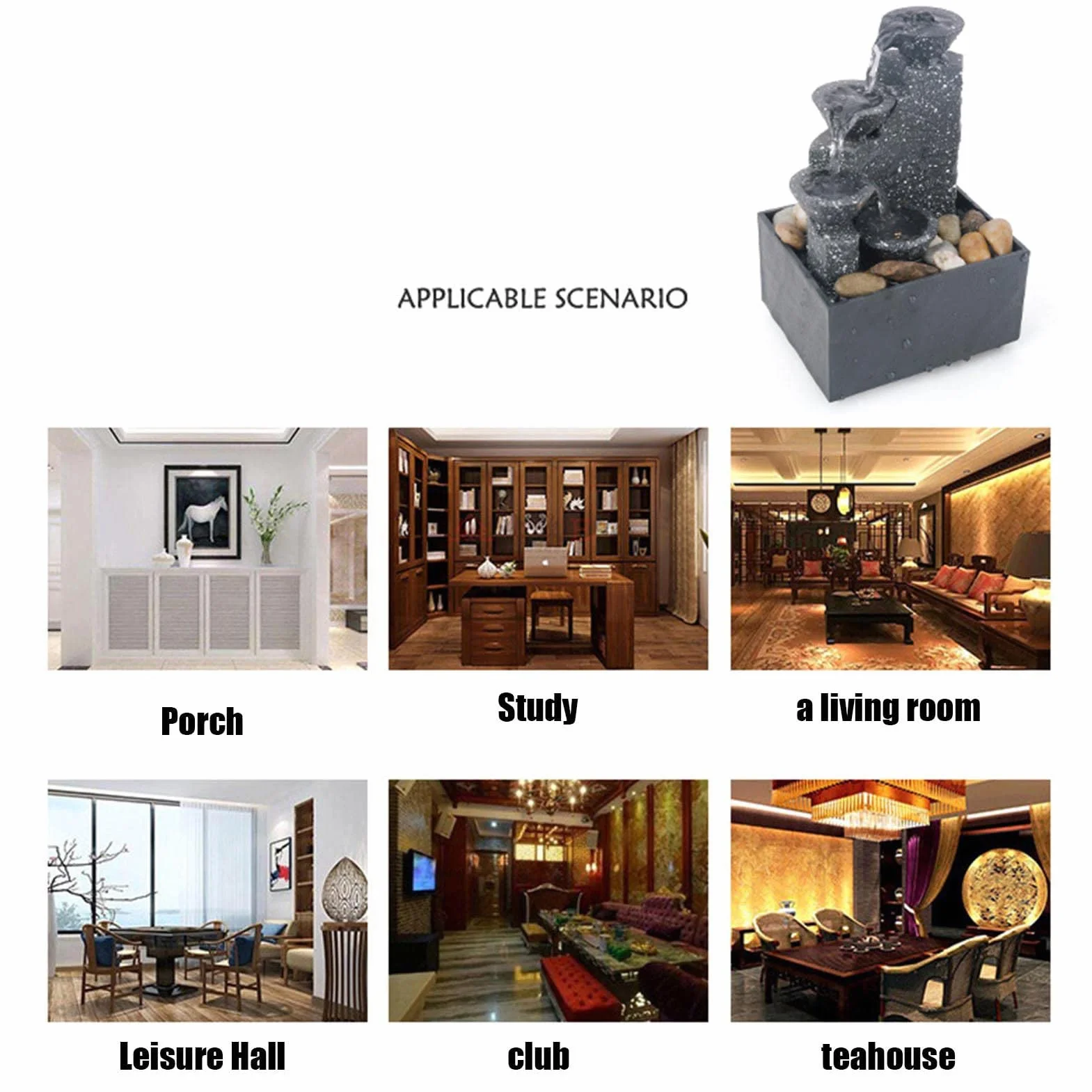 Fuente de Agua de Escritorio con Cascada y Luces - Decoración de Espacios Interiores