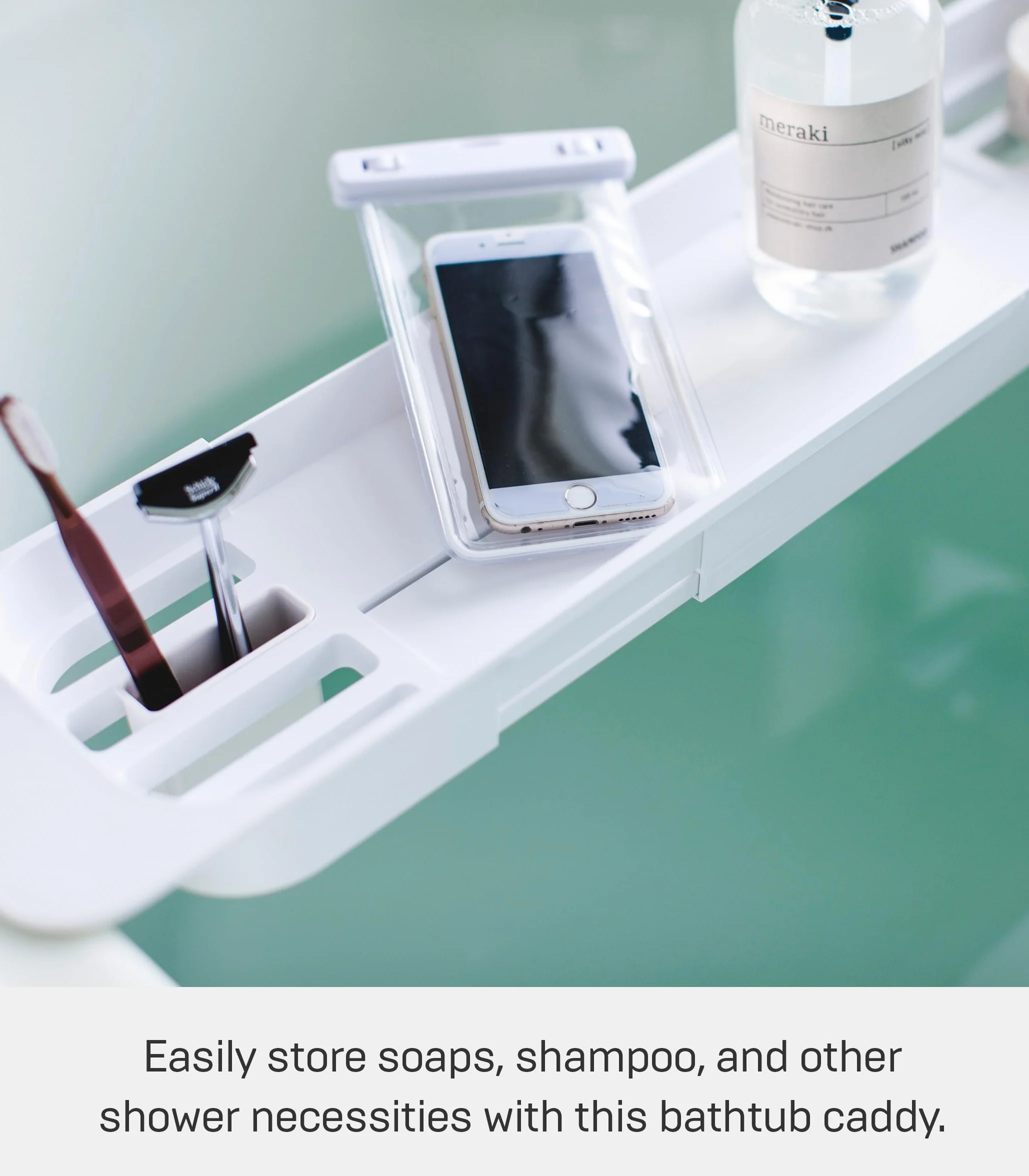 Yamazaki 3546 Tower Extendable Bathtub Tray, White, ABS Resin, 57.5~75 x 15.5 x 4.5 cm