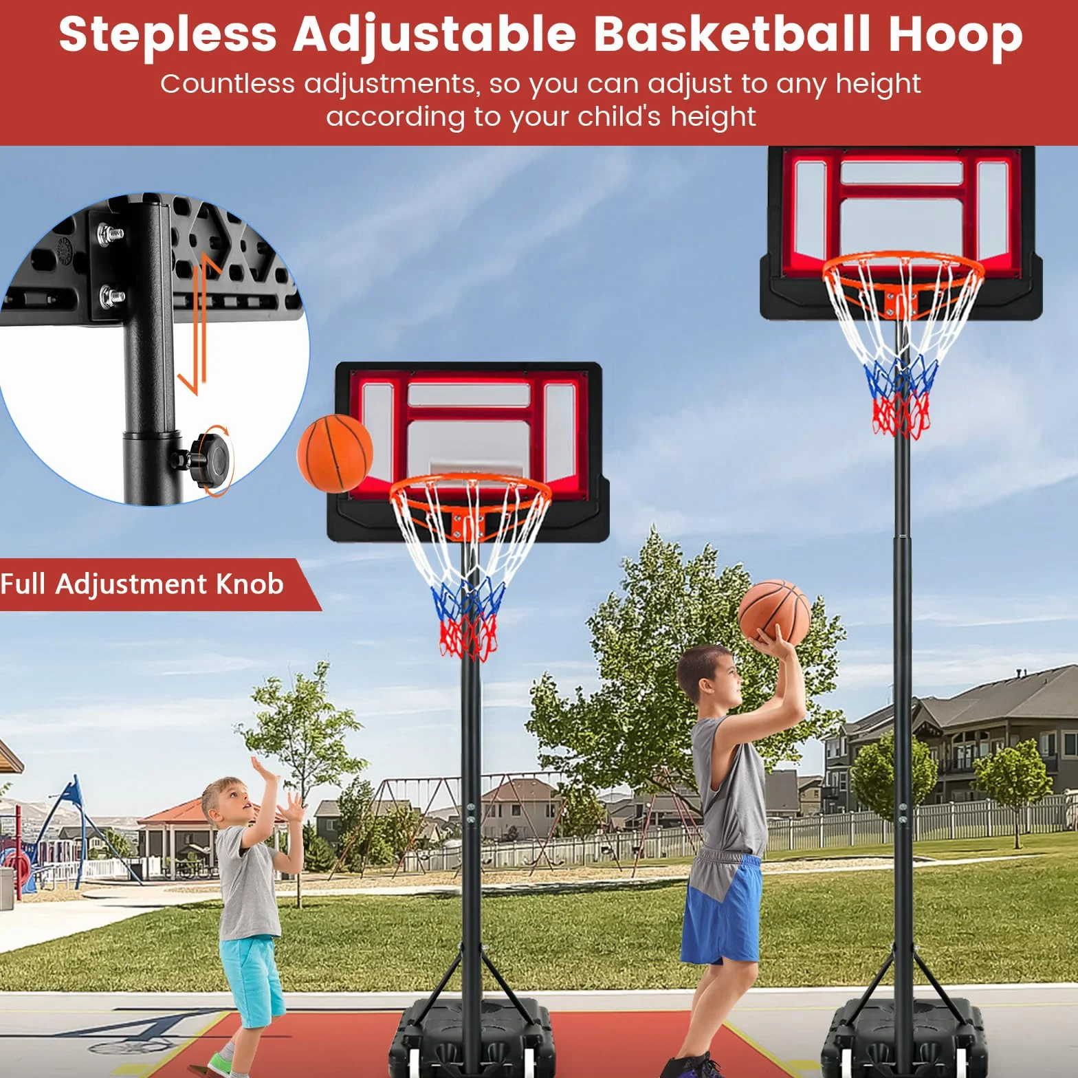 Canasta de Baloncesto de Pie con Altura Ajustable, Base Rellenable de Agua y Arena, Ruedas, para Adolescentes y Adultos