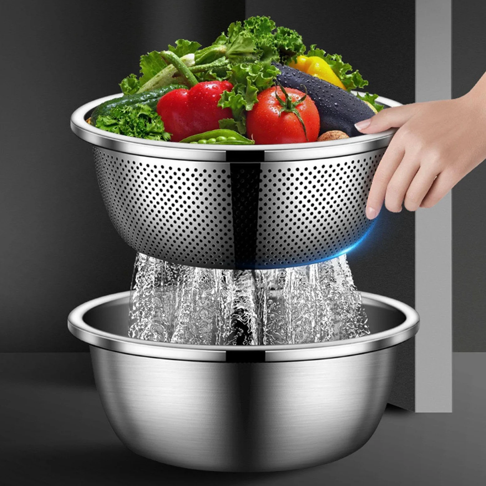 Colador Microporoso, Tazón para Sopa de Cocina, Tarro para Condimentos Y Juego de para Arroz, Cesta de Drenaje para Servir Sopa, Lavar Verduras, 34cm