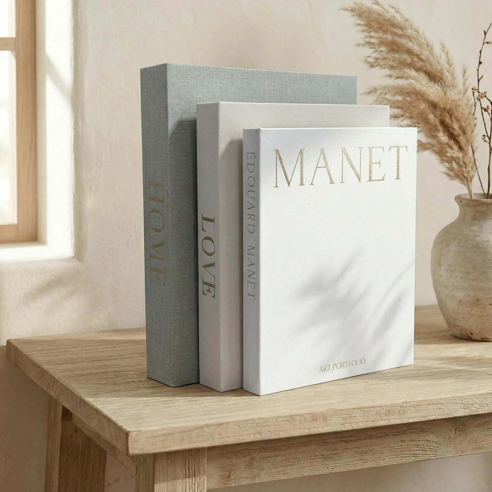 Juego de 3 libros decorativos - Libro falso en fundas de lino con cierre magnético - Caja de almacenamiento oculta - Accesorios estéticos y elegantes - Cajas modernas con forma de libro para simpatía