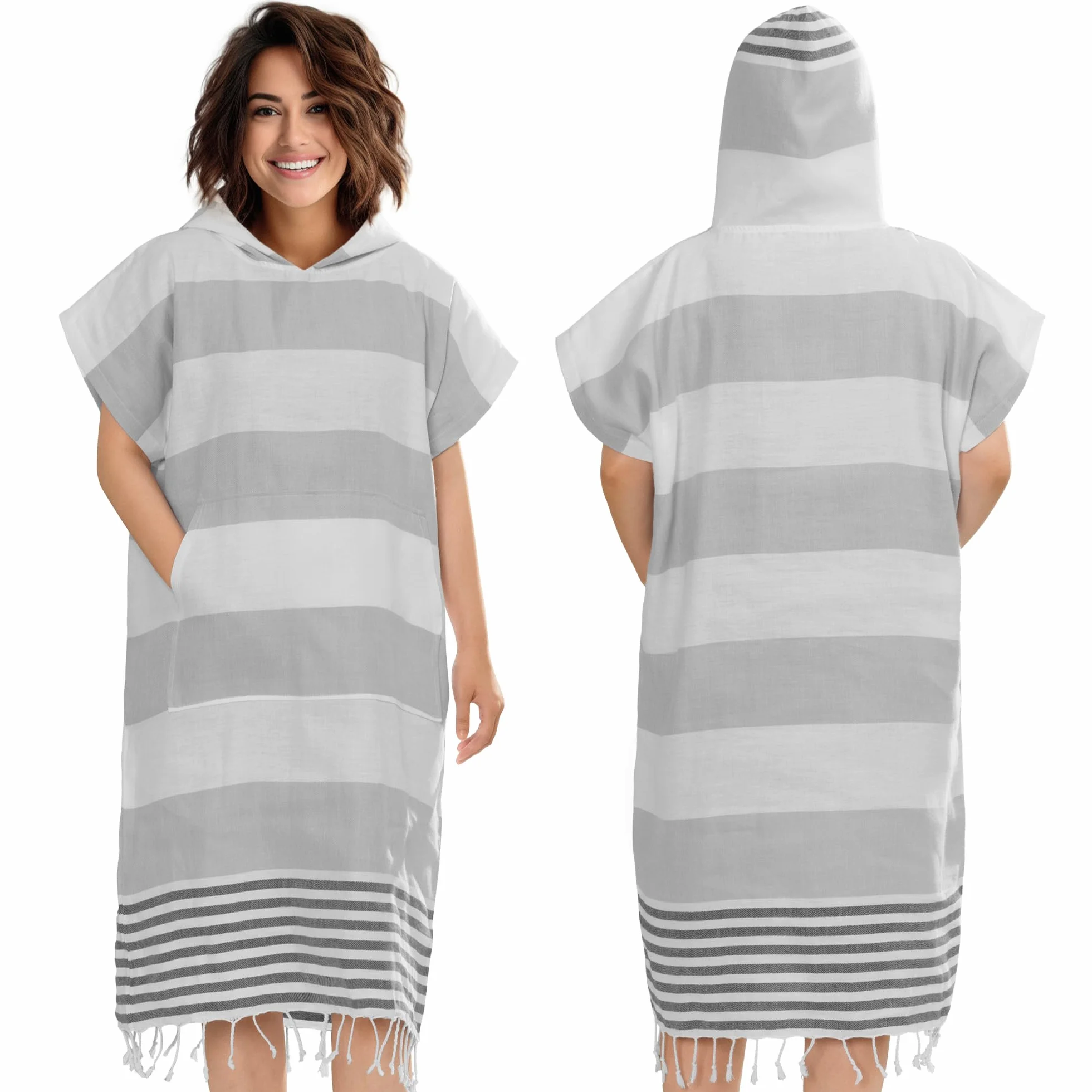 JEMIDI Poncho Surf Hombre Mujer Playa Tela Hammam Ligero Secado Rápido Bolsillo Capucha Toalla Rizo Rayas