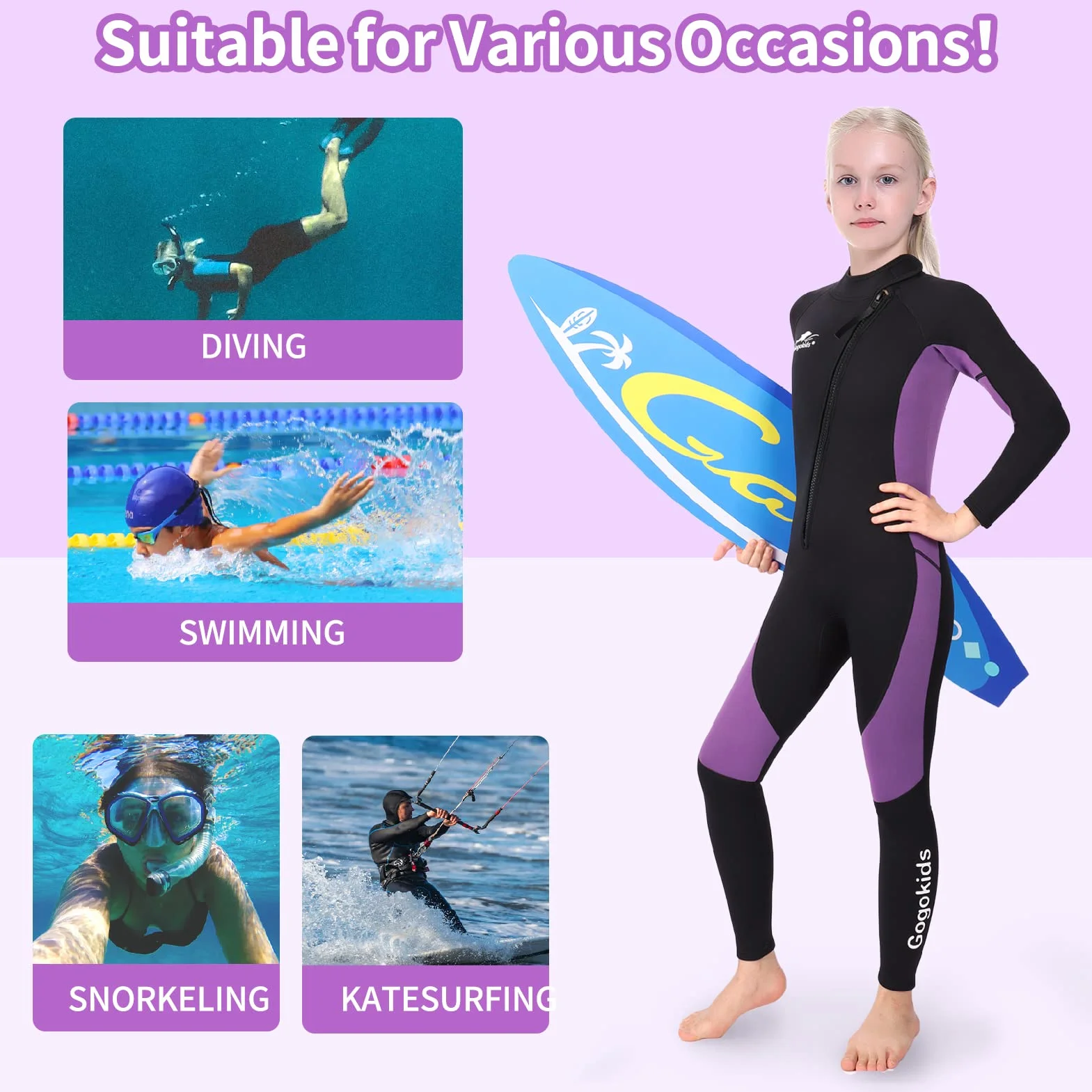 Traje de Neopreno para Niñas 2.5mm - Traje de Buceo de una Pieza Protección Solar