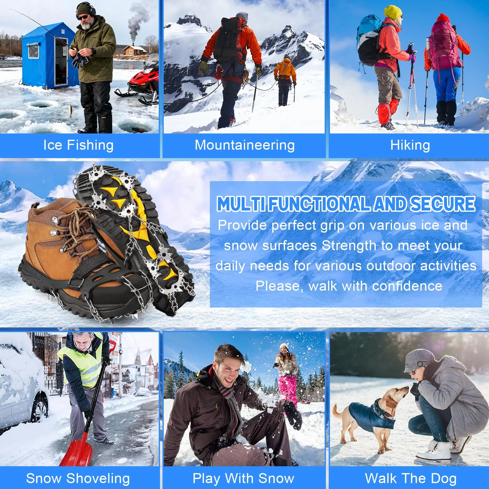 Crampones 24 Dientes Antideslizantes Tracción Nieve para Botas Senderismo Escalada Pesca Montañismo