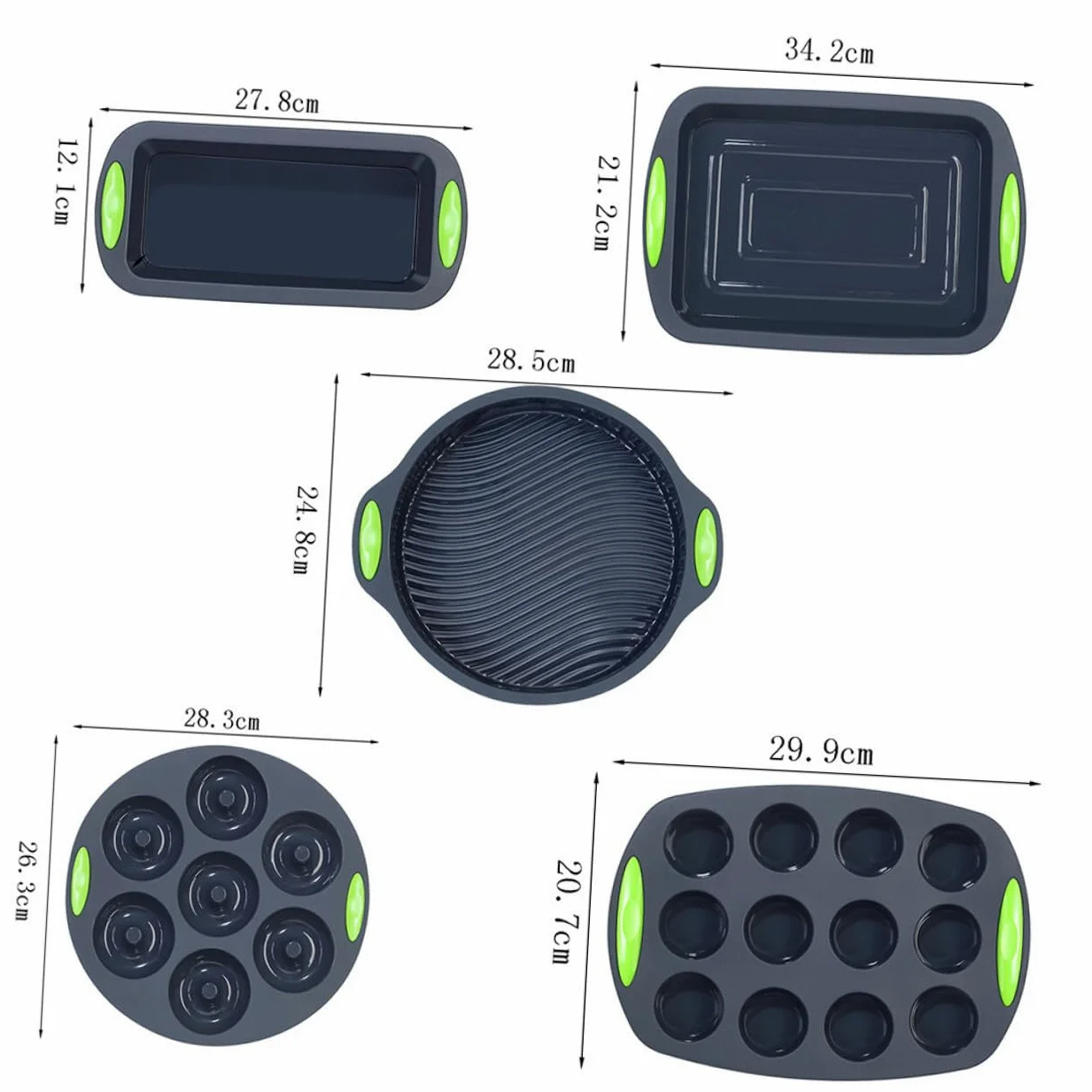 Homoyoyo Set de 5 Moldes de Silicona para Hornear Bizcochos, Resistentes al Calor y Flexibles, Ideales para Repostería en Cocina