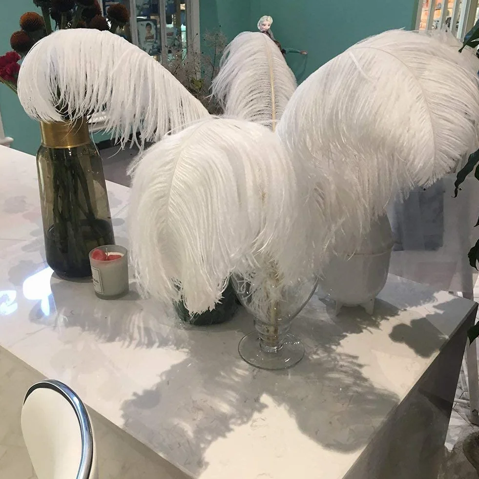 Sowder 10 Plumas de Avestruz de 35-40cm para Centro de Mesa de Boda decoración del hogar (Blanco)