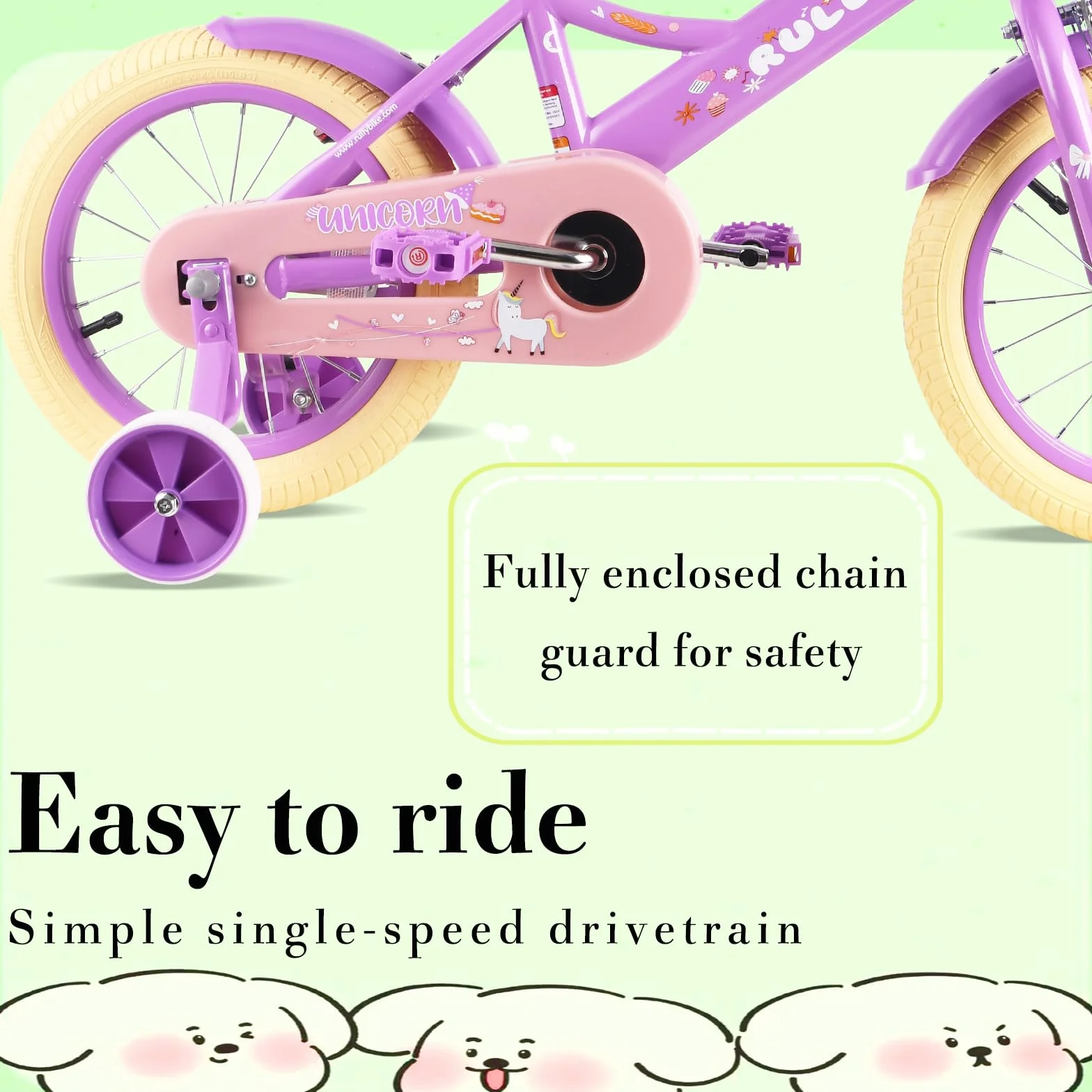 RULLY Bicicleta Infantil 12, 14, 16 Pulgadas para Niñas 2-7 Años Rosa con Ruedas de Apoyo y Freno de Mano