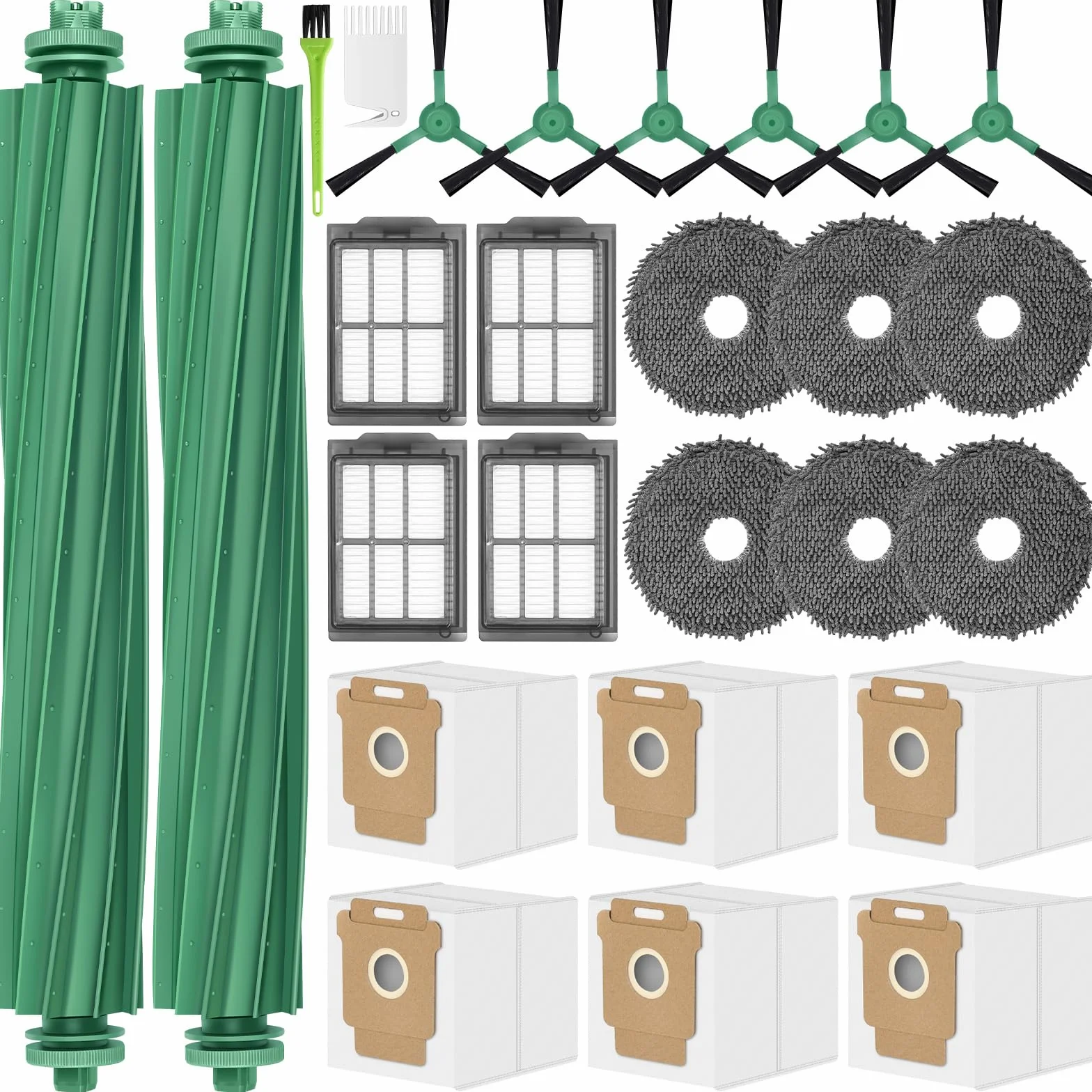 505 Accesorios Recambios para iRobot Roomba Plus 505/405 / 500/400 / 506/507 Combo Repuestos Piezas Kit 6 Bolsas Polvo 2 Cepillos Principales 6 Cepillos Laterales 4 Filtros 4 Paños