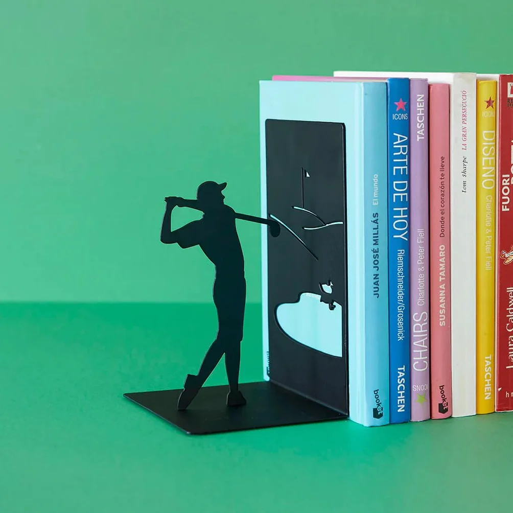 Balvi Sujetalibros Backswing Color Negro Soporte para Libros de estantería con Jugador de Golf Metal