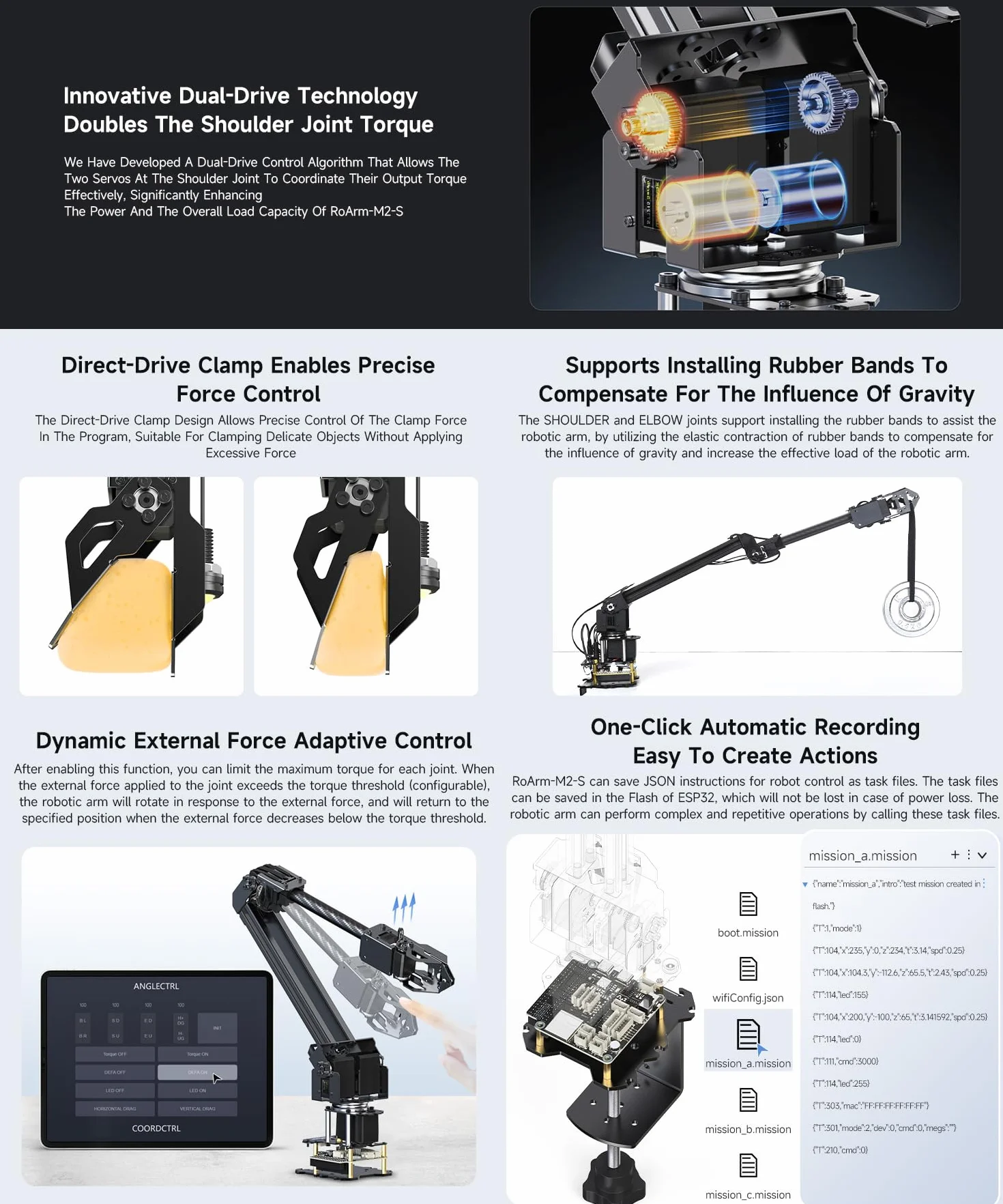 Waveshare Desktop Robotic Arm Kit-Lightweight Strong Load 4-DOF Support Expansion & 2nd Development ESP-Now Wireless Control Support Multi Upper Computers & ROS2, Open Source & Rich Learning Material