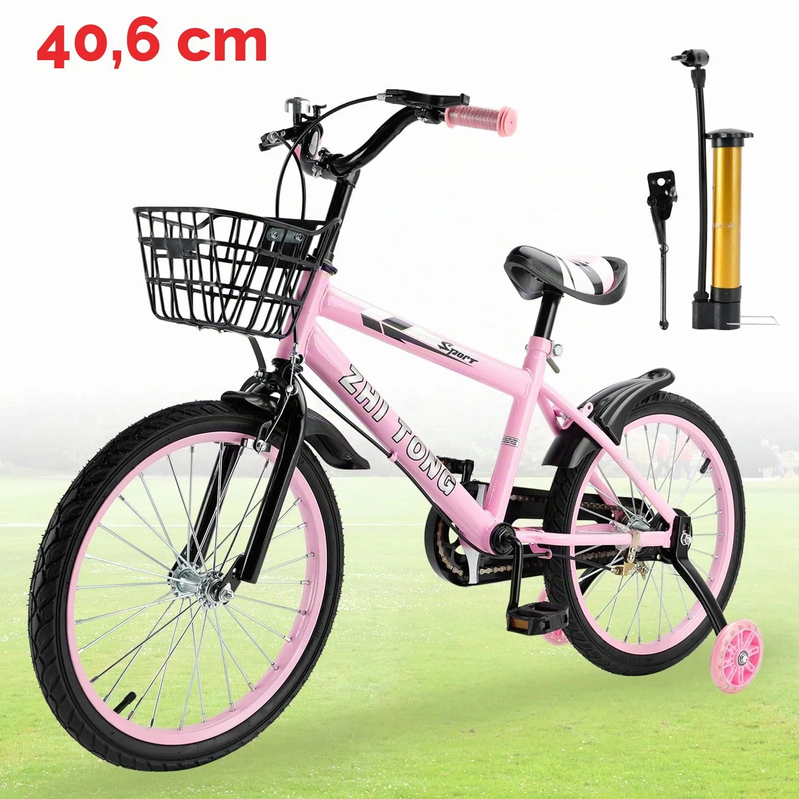 Bicicleta infantil 16 pulgadas, Marco acero carbono, Frenos dobles, Ruedas apoyo desmontables