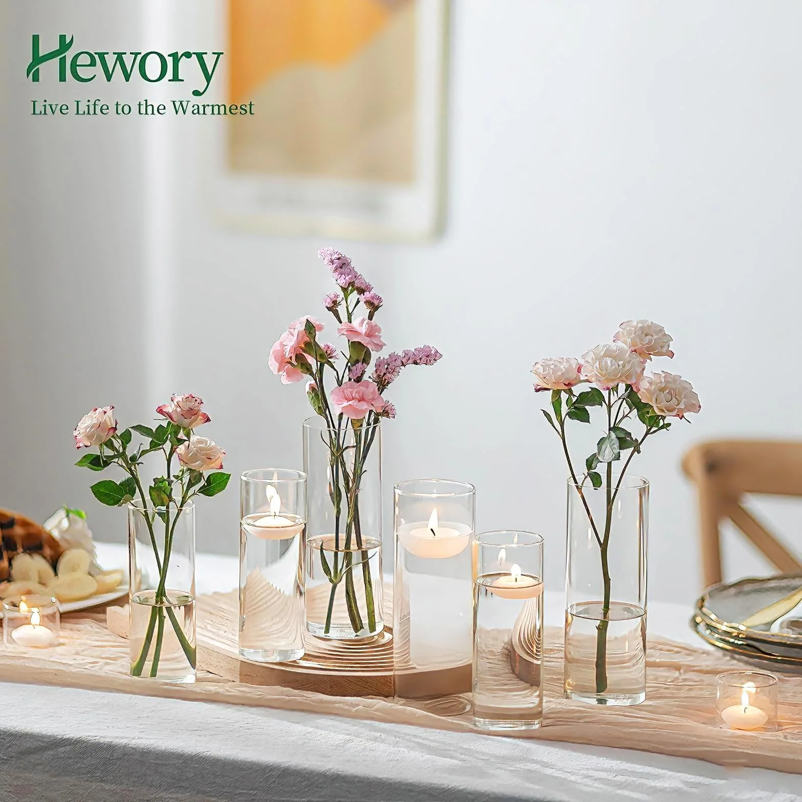 Jarrones Cilindricos de Vidrio para Centro de Mesa: Hewory 12 Jarrones de Cristal Jarrón Cilindrico Vidrio para Boda Decoracion - Florero Cristal Jarrones Decorativos Modernos para Decoracion Hogar