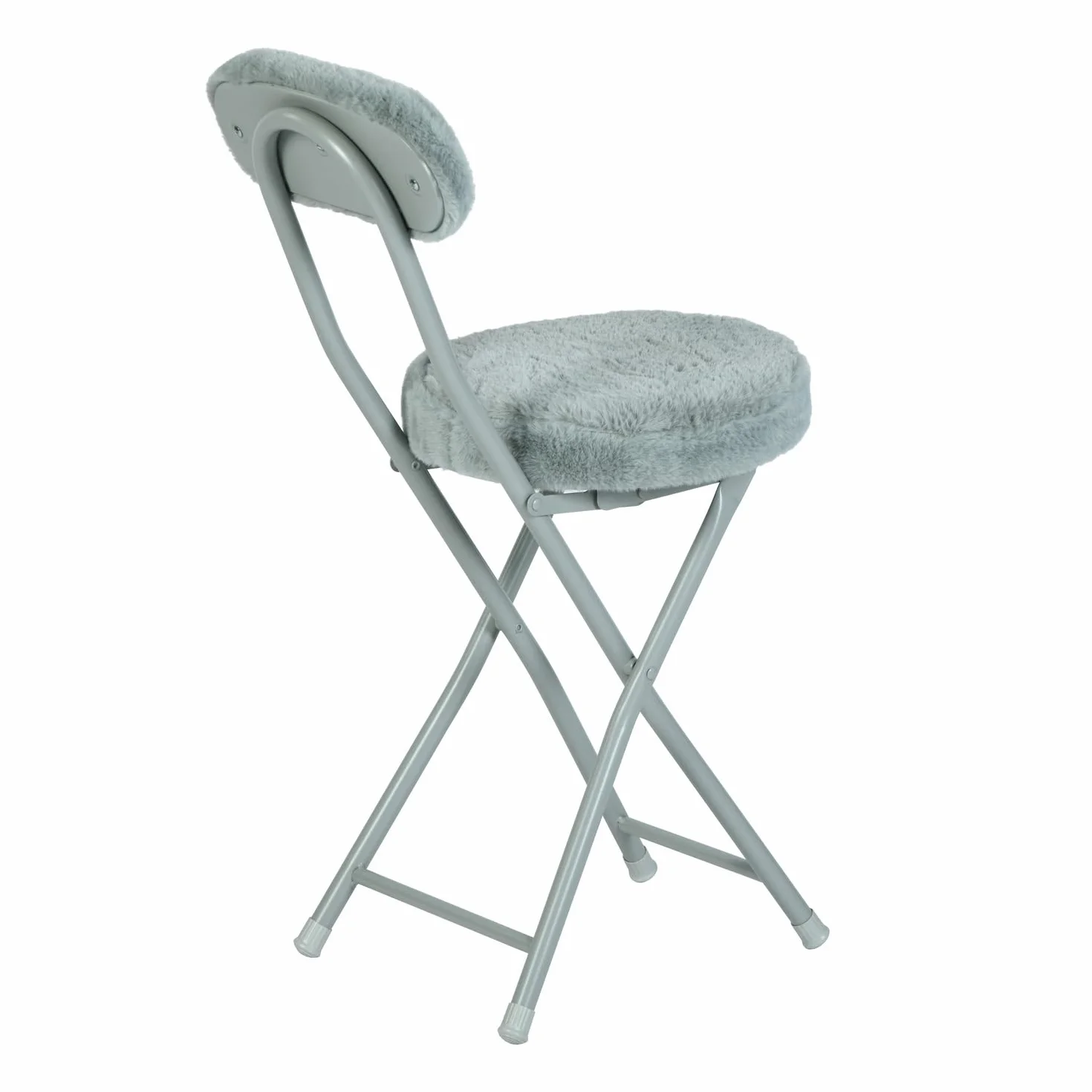 MEUBLE Cosy Juego de 4 Sillas Plegable Taburete con Respaldo y Reposapiés Tapizados de Piel, Estructura de Metal, Gris