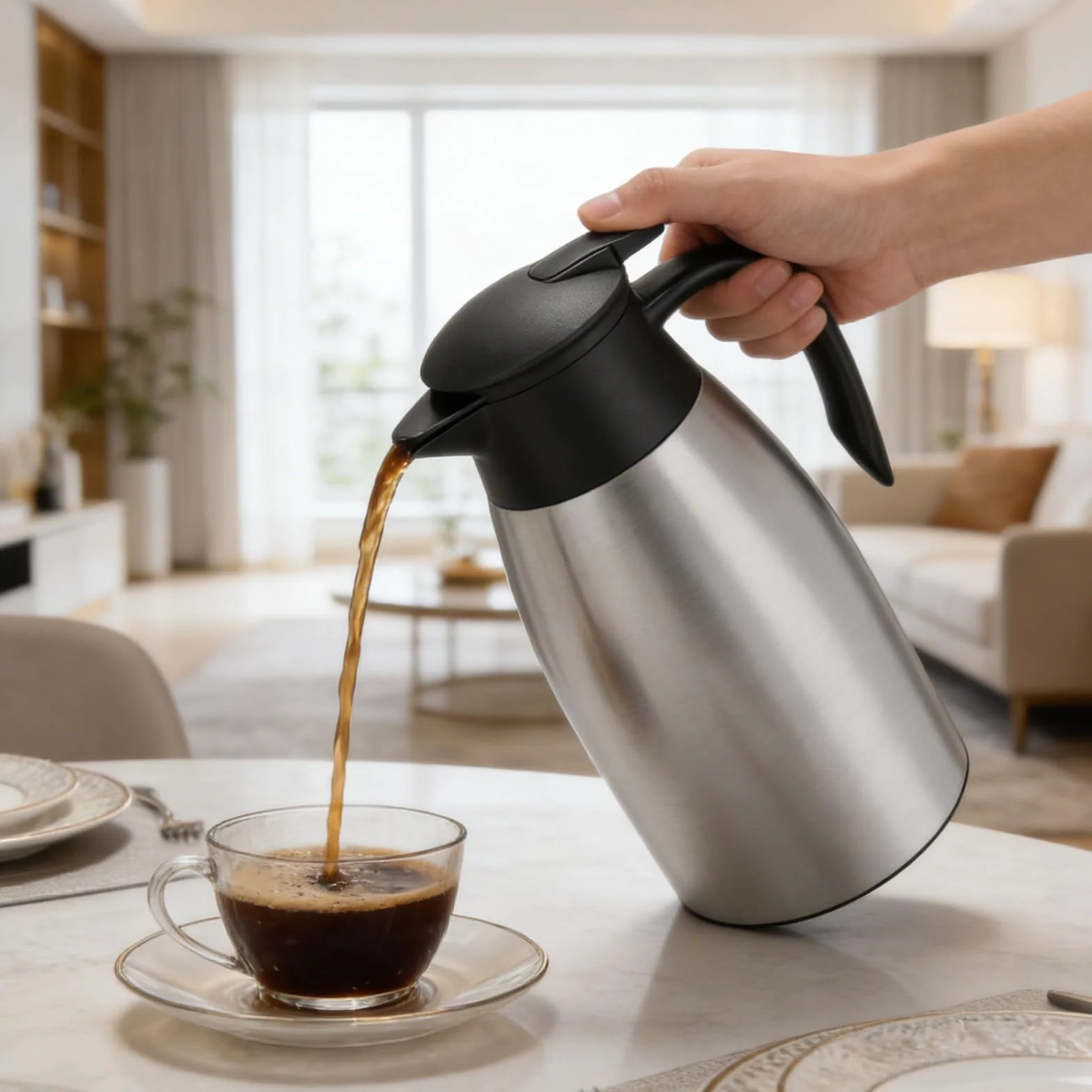 2 Litros Jarra Cafe, Termo de Agua Caliente, Hervidores al Vacío Aislados, Se Mantiene Caliente Durante 24 Horas, Termo Grande para Café, Té, Agua, Bebida, Jugo, Jarra Caliente