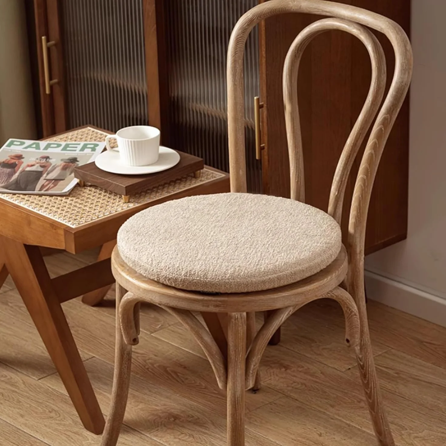 Cojín de Asiento Esponja, cojín Circular, Taburete Suave Antideslizante, Almohada Piso, Asientos Dormitorio for Adultos y niños(Natural,17.7INCH)