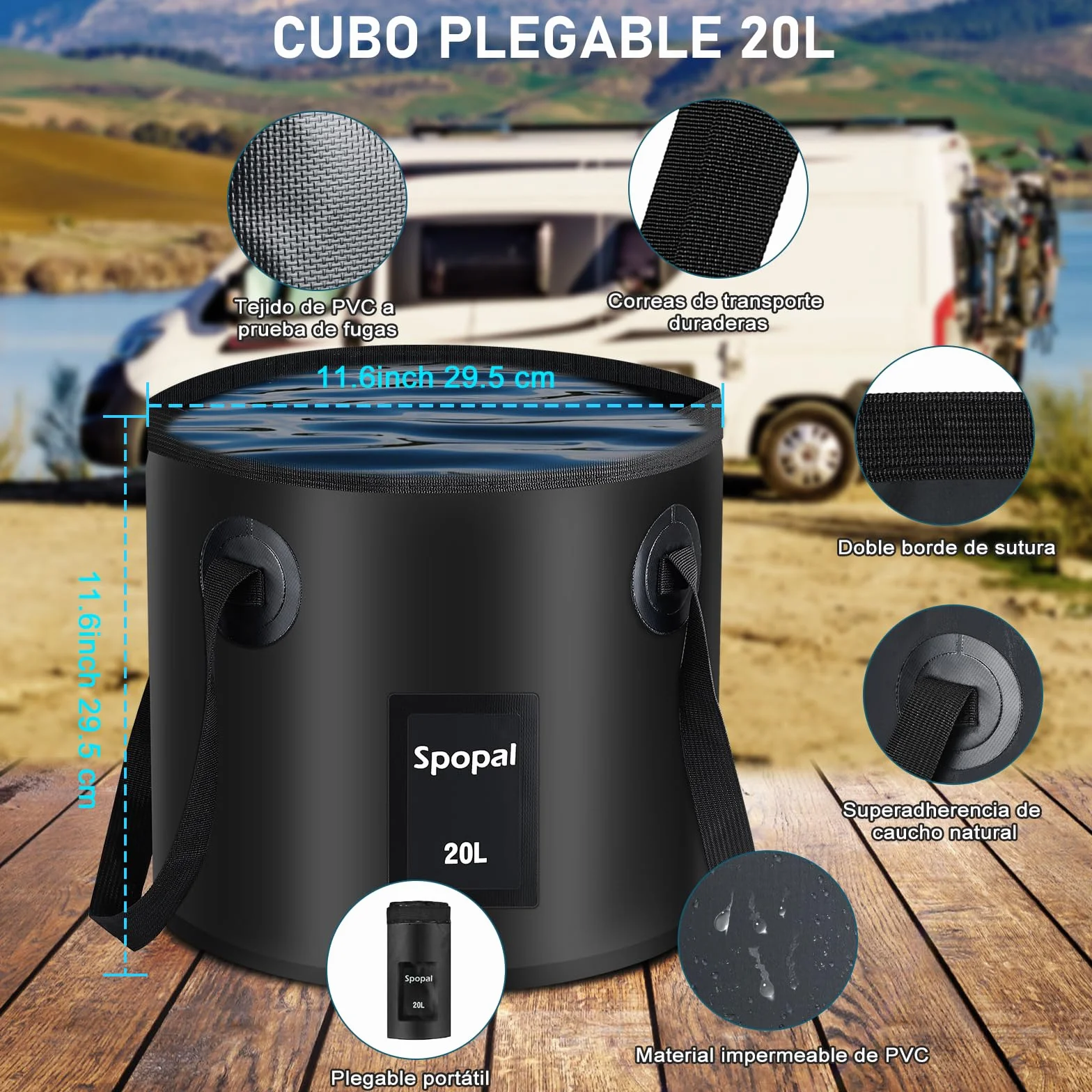 Ducha Portátil Camping 6000mAh Recargable con Cubo Plegable 20L, Eléctrica para Acampar
