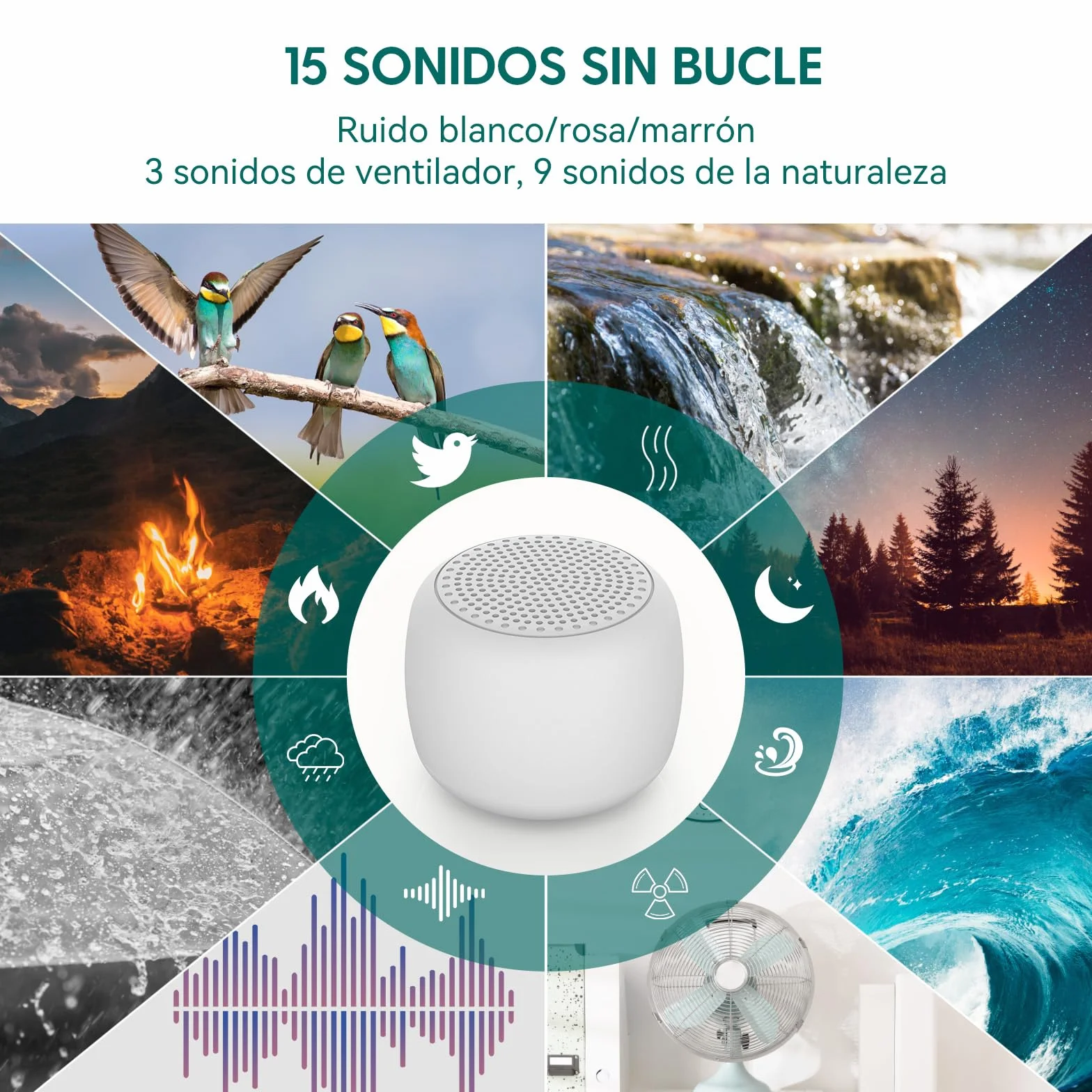 Babelio Máquina de ruido blanca para bebés con 15 sonidos, temporizador, función de memoria