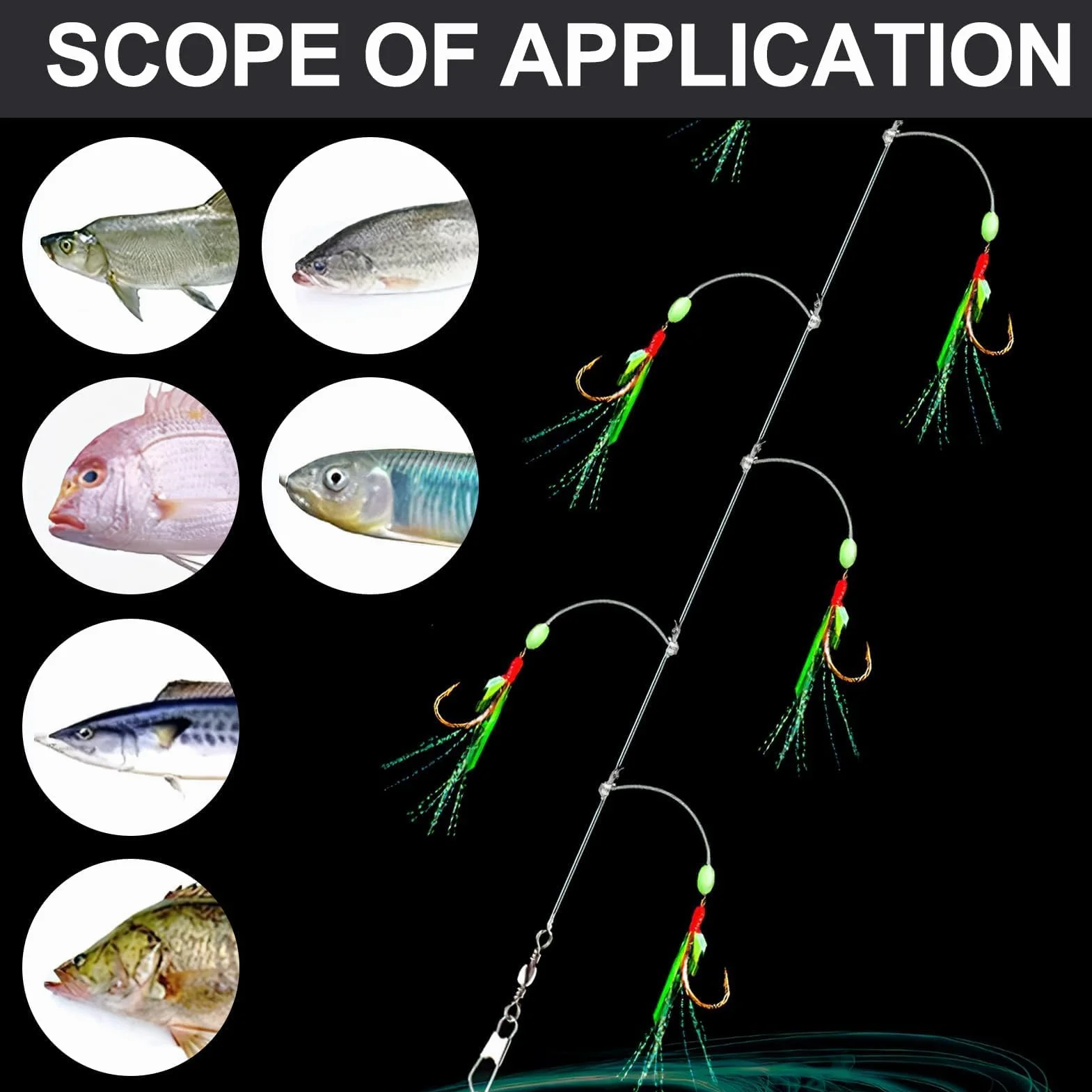 Aparejos de Plumas de Caballa con Ganchos, Cuentas Luminosas y Señuelos Biónicos, 30 Piezas