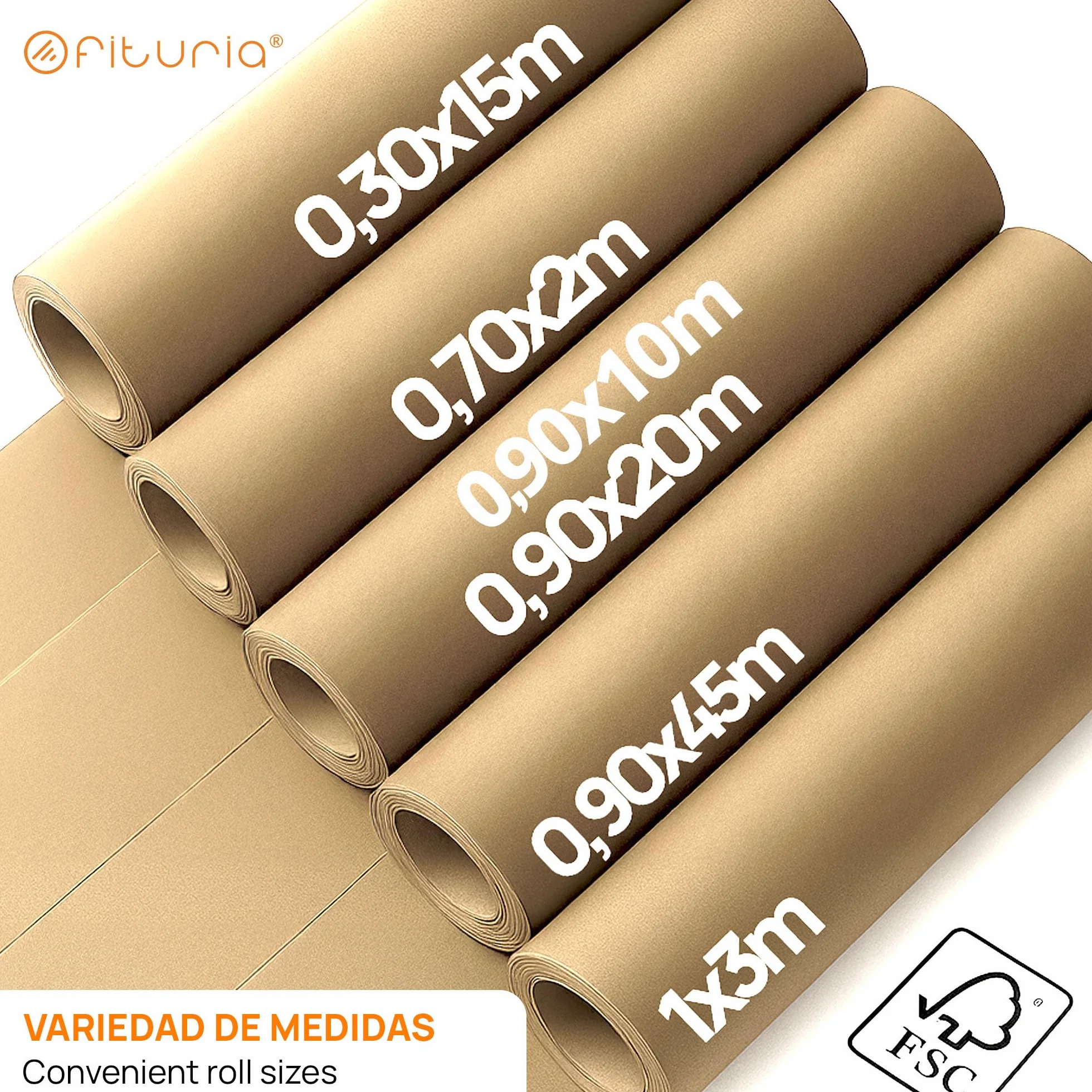 OFITURIA Papel Kraft Marrón Natural 70 g/m² - Rollo 1×3 m - 1 Rollo - Para Embalaje, Manualidades y Decoración - Resistente y Fácil de Cortar - Compatible con Pinturas y Crayones
