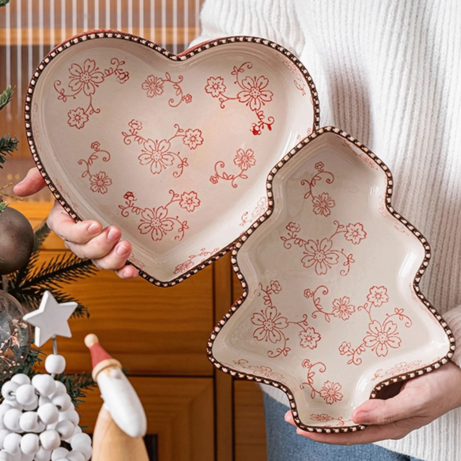 Versátil Bandeja for hornear de cerámica con forma árbol Navidad(Red)