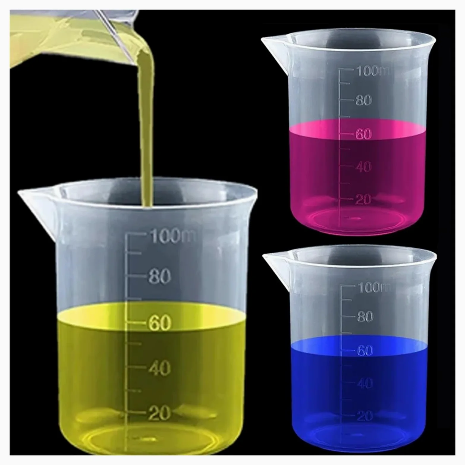 Vaso medidor, 3/5/10 piezas, 100 ml, vaso medidor de plástico for laboratorio, vaso graduado, utensilios de cocina, vasos medidores volumétricos de laboratorio (5 piezas)(10pcs)