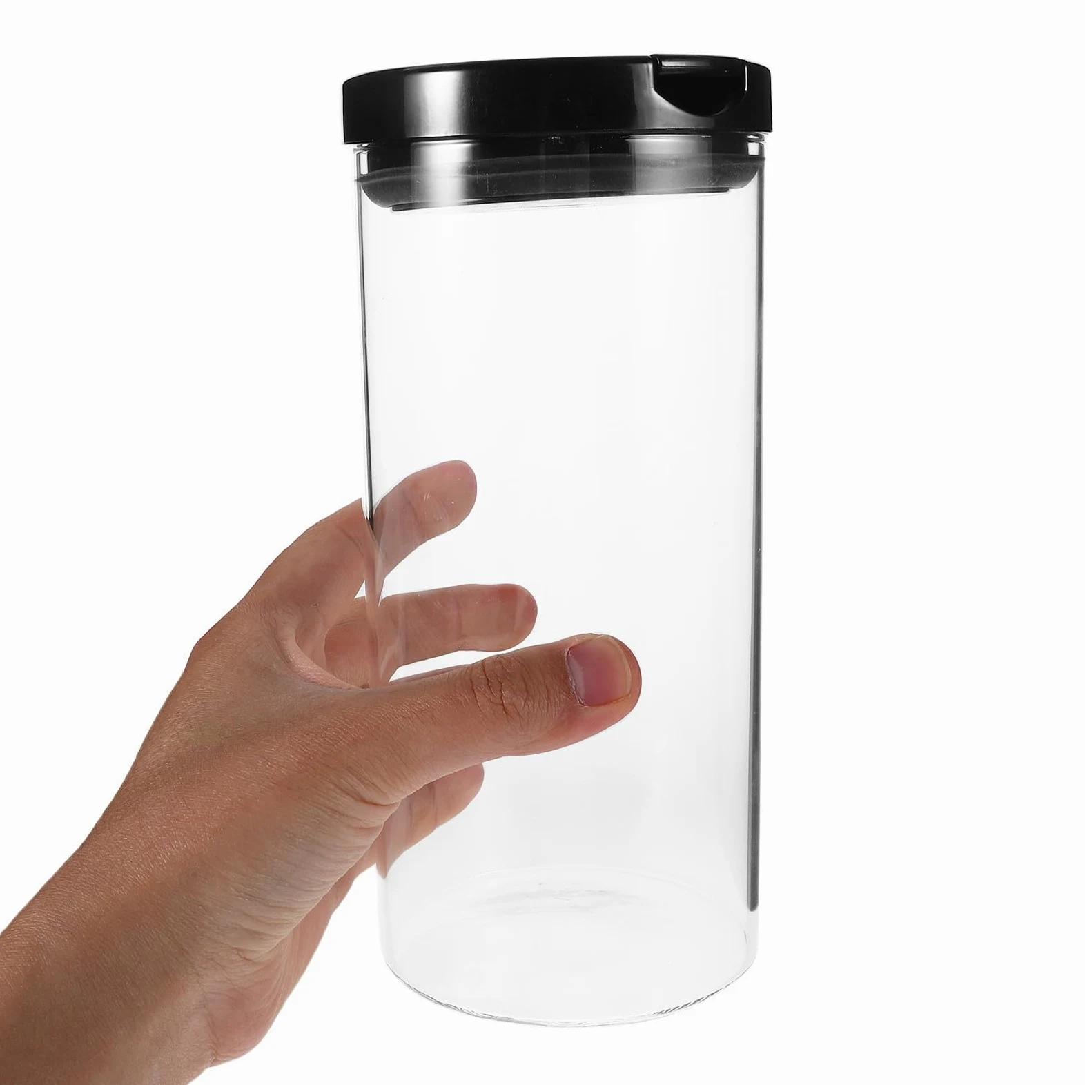 Tarros de Vidrio Herméticos 2 Piezas 700ml y 1200 Ml | Tapa de Plástico Negra, Acabado Transparente Minimalista, Uso en Despensa y Encimera, para Arroz y Granos