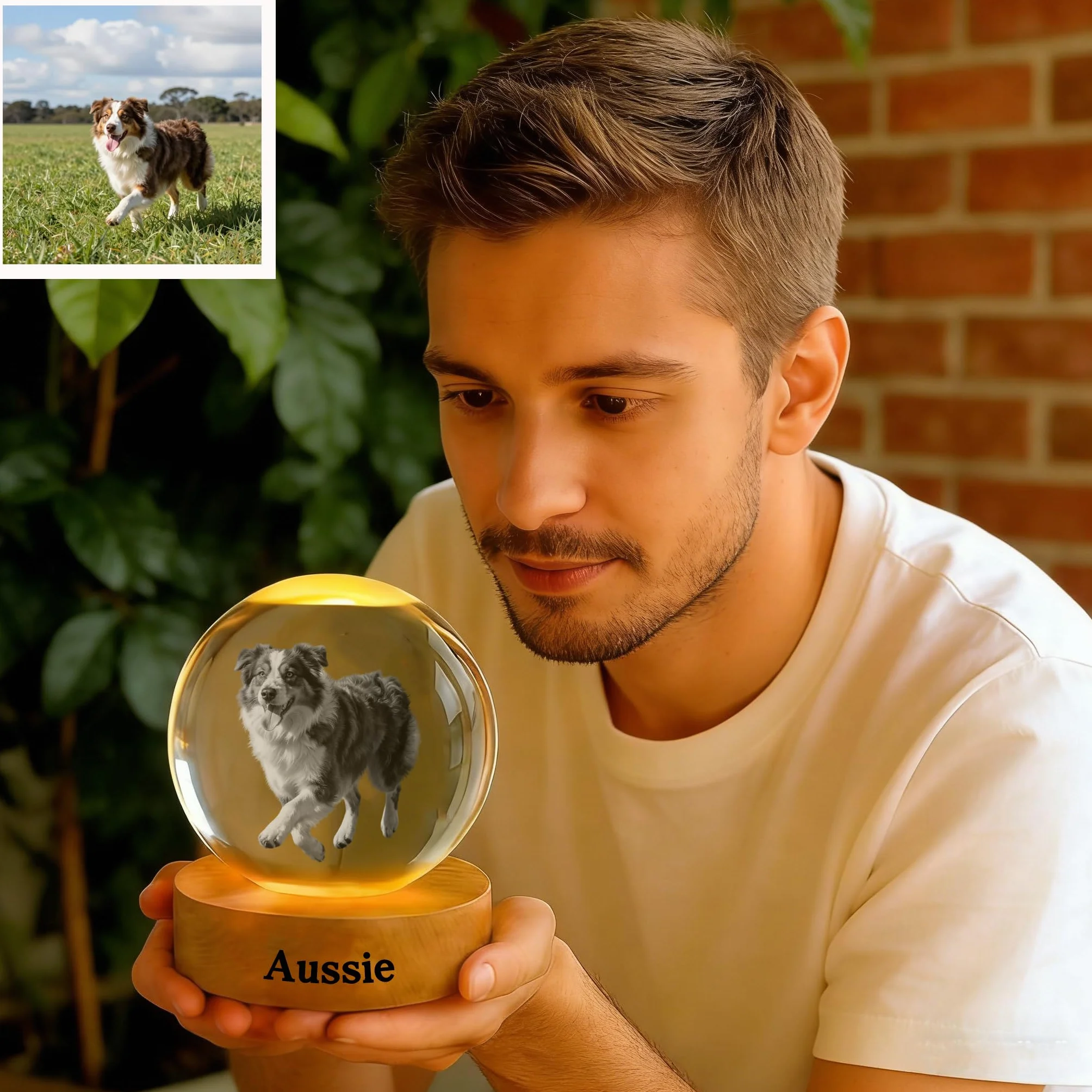 Personalizada Bola de Cristal Grabada con Foto, Regalo Conmemorativo para Amantes Familia Amigos Perros Redonda