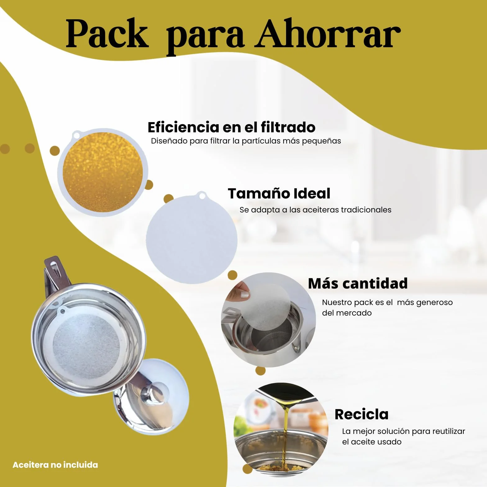 Filtros de Papel Aceite Cocina. PACK con 48 Coladores Aceite Usado de 8.5cm, Ideal para Aceiteras y Graseras, Filtro Escurridor Aceite Usado