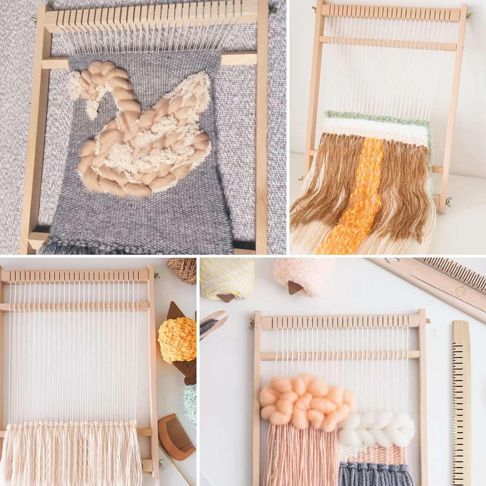 WOPPLXY telar de madera para tejer con lanzadera, 40 x 27 cm marco para tejer y accesorios, para tejer y realizar manualidades